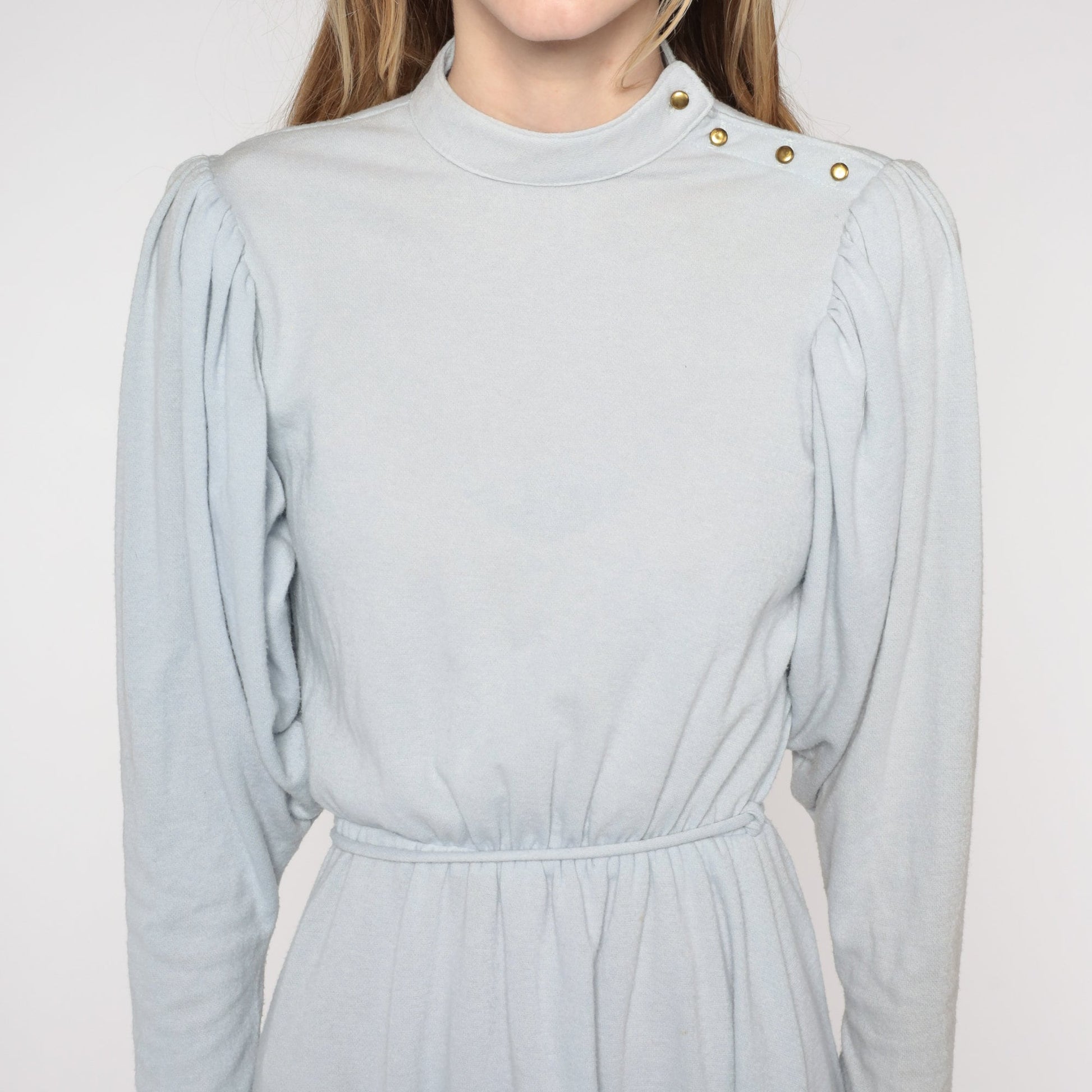 80s Byer Too Puff Sleeve Midi Dress Blue-Grey High Waist Small