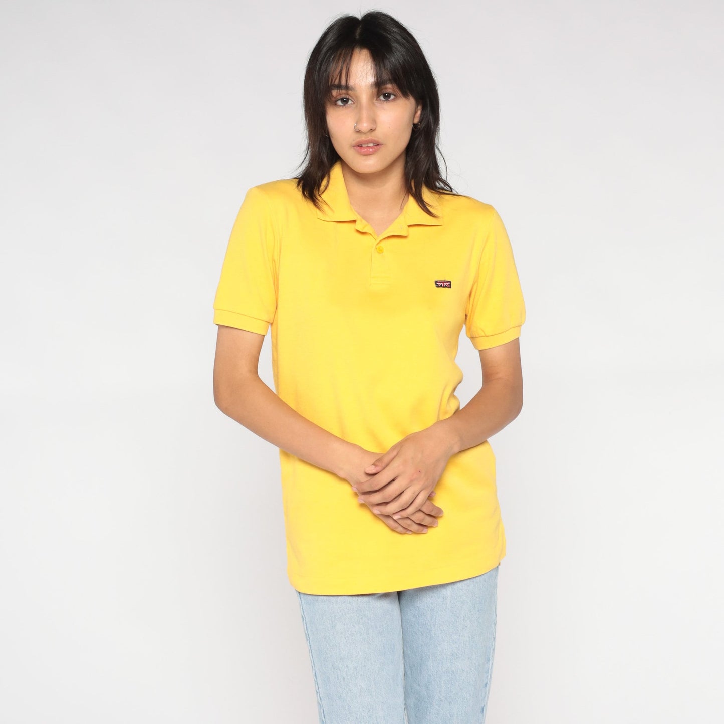 80s Britannia Polo Shirt Yellow Collared Short Sleeve Men's Small
