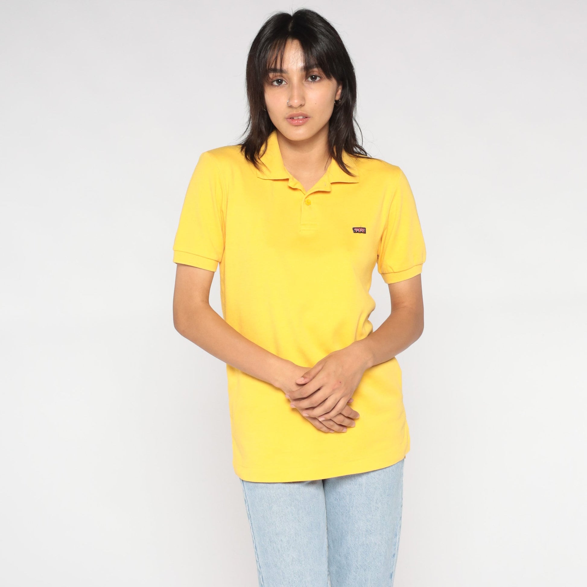 80s Britannia Polo Shirt Yellow Collared Short Sleeve Men's Small