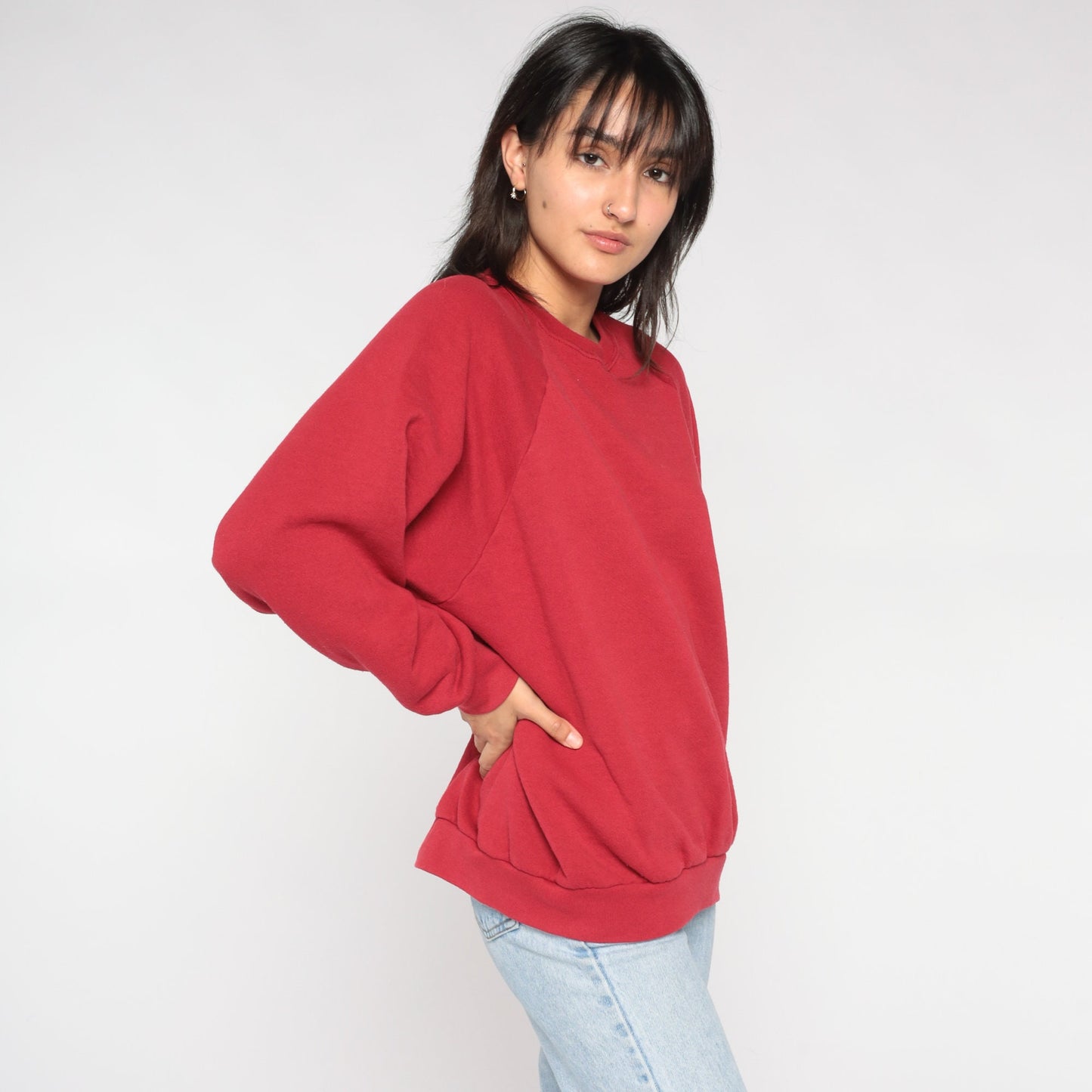 00s Red Raglan Sweatshirt Fruit of the Loom Crewneck Pullover Extra Large XXL