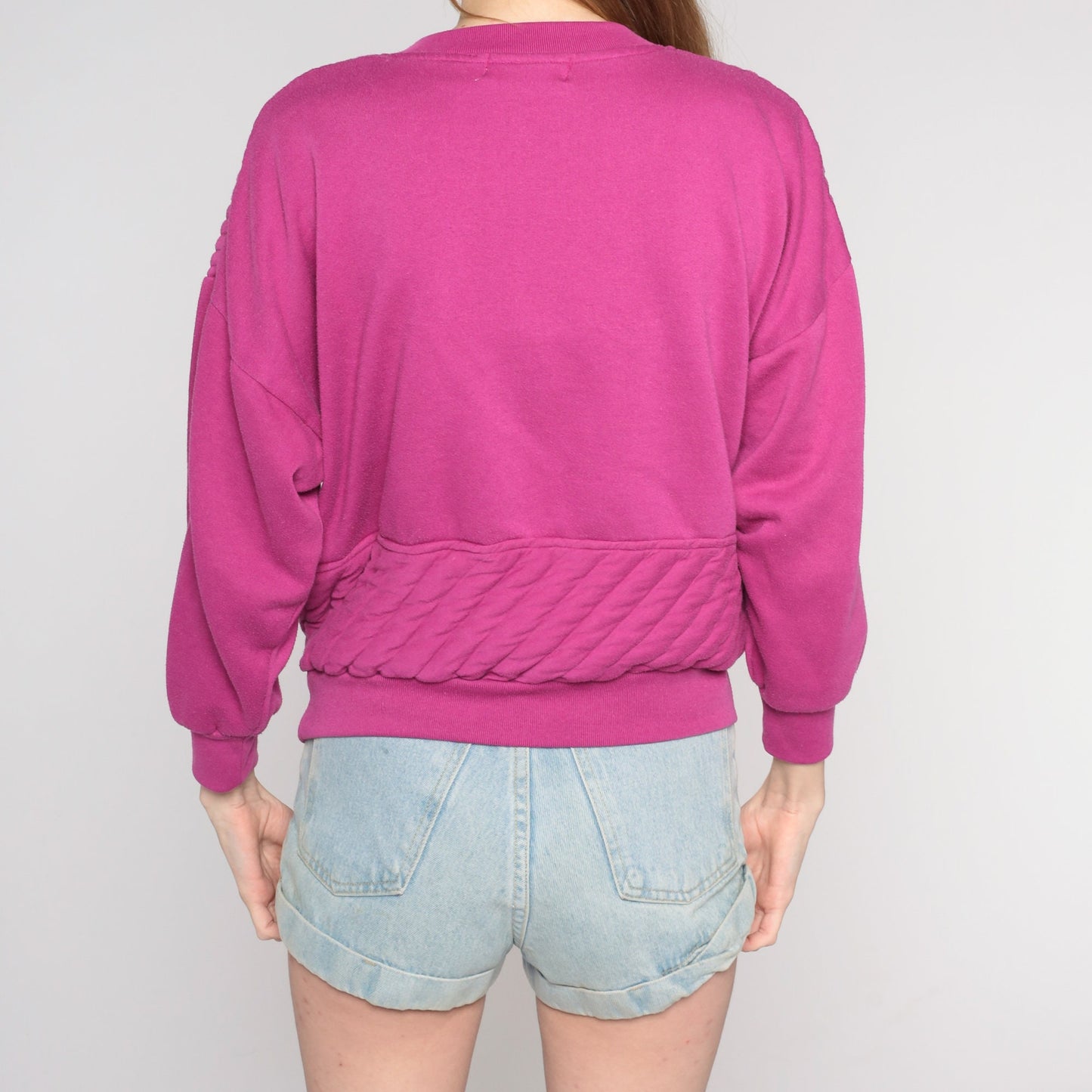 90s Quilted Cable Knit Sweatshirt Fuchsia Henley Pullover Medium M