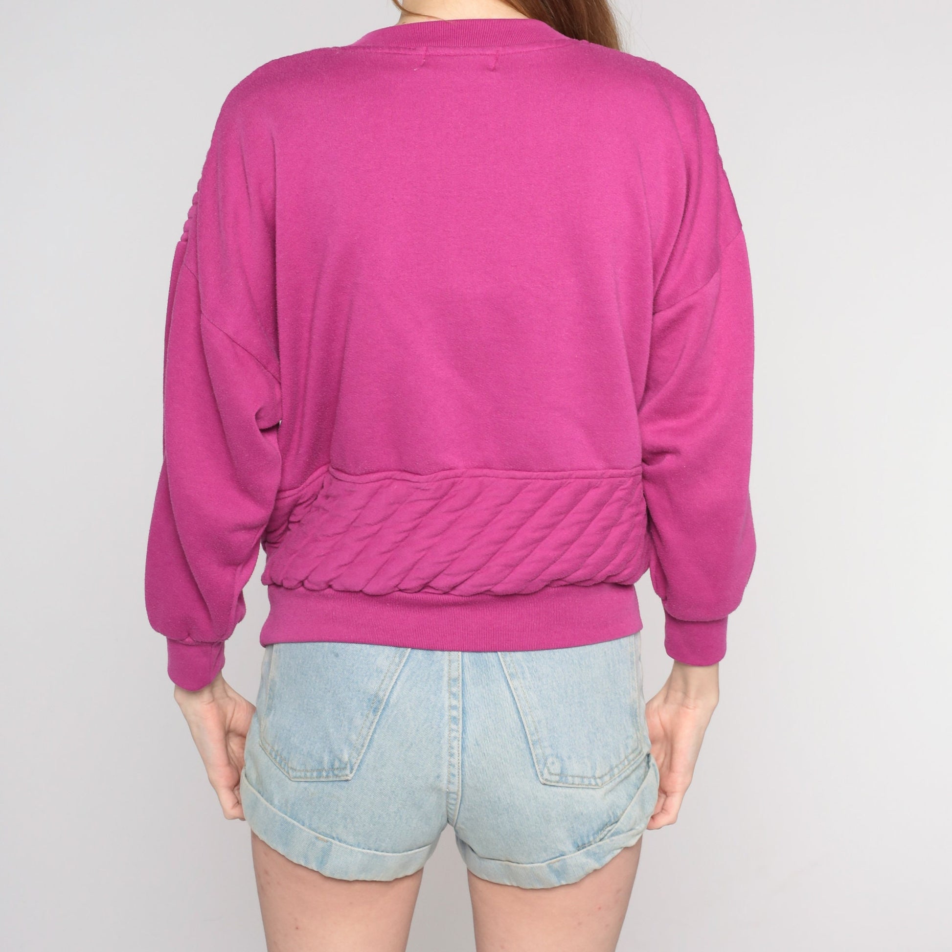 90s Quilted Cable Knit Sweatshirt Fuchsia Henley Pullover Medium M