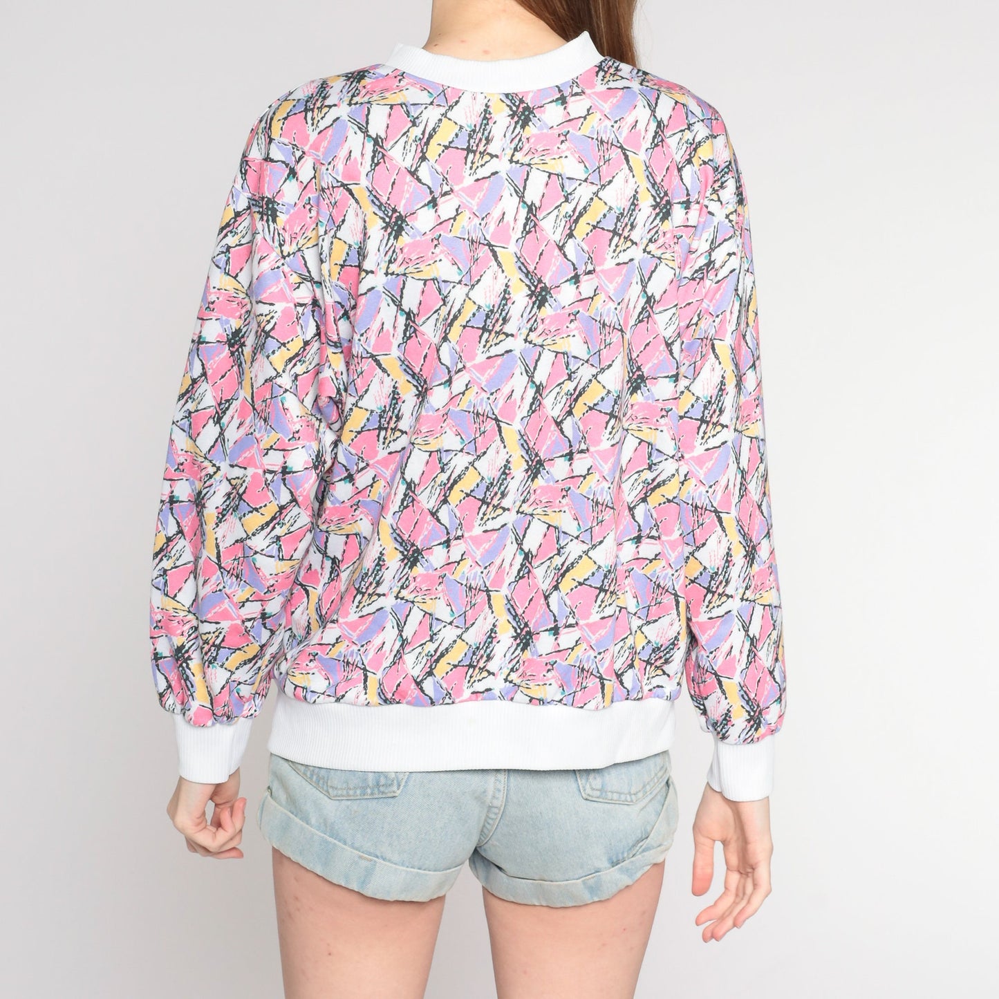 80s Abstract Print Crewneck Sweatshirt Multicolor Pullover Medium M