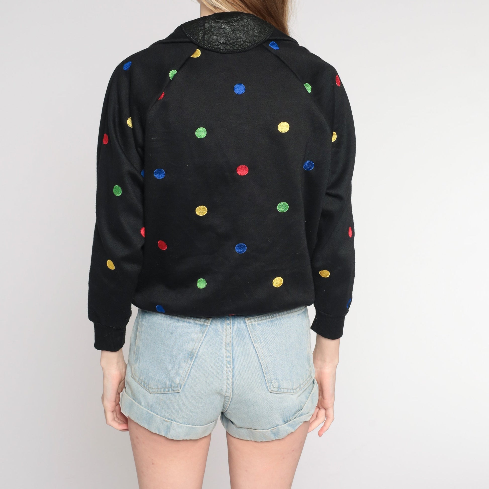 Y2K Black Polka Dot Zip-Up Windbreaker Jacket Small S