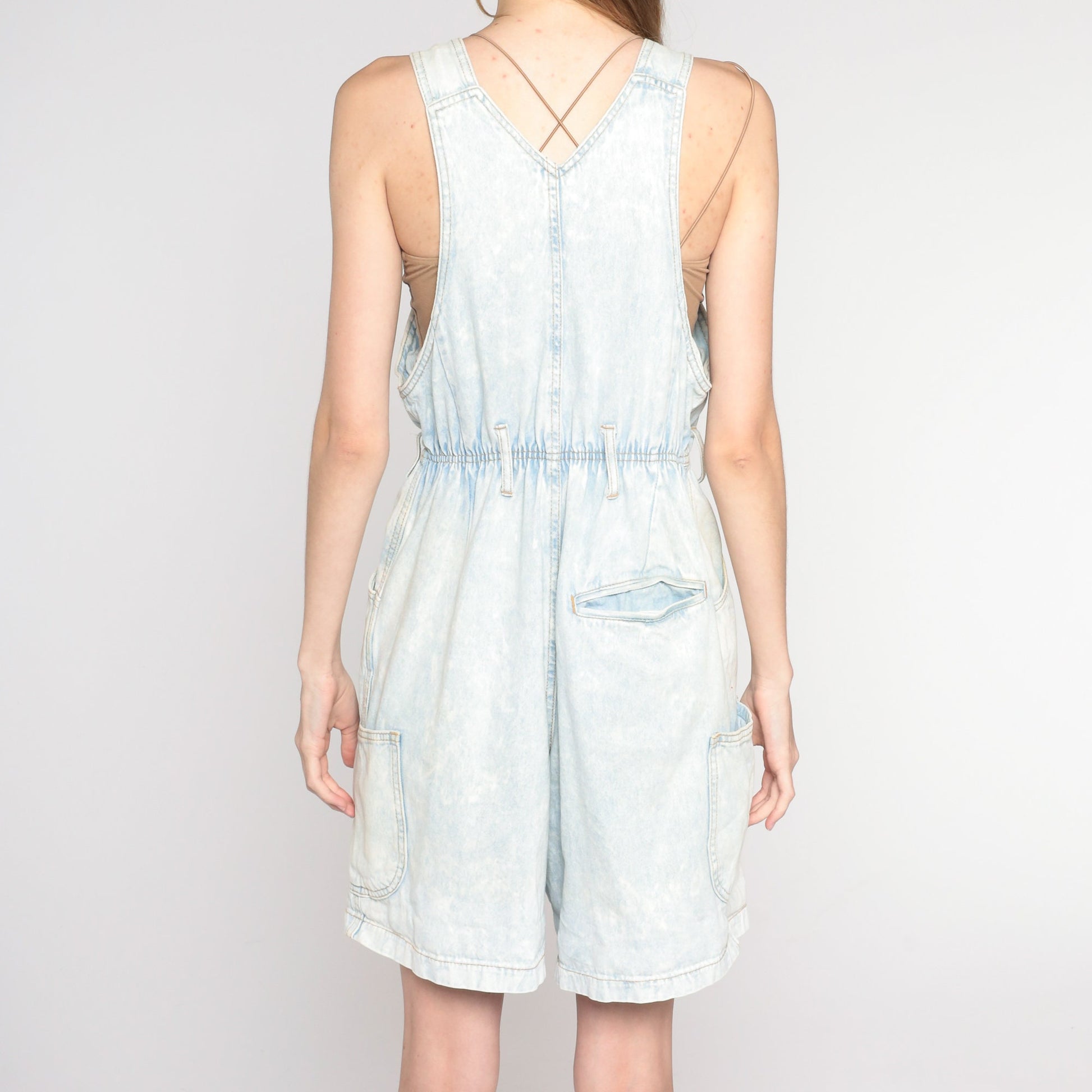 90s London London Acid Wash Denim Shortalls Light Blue Medium M