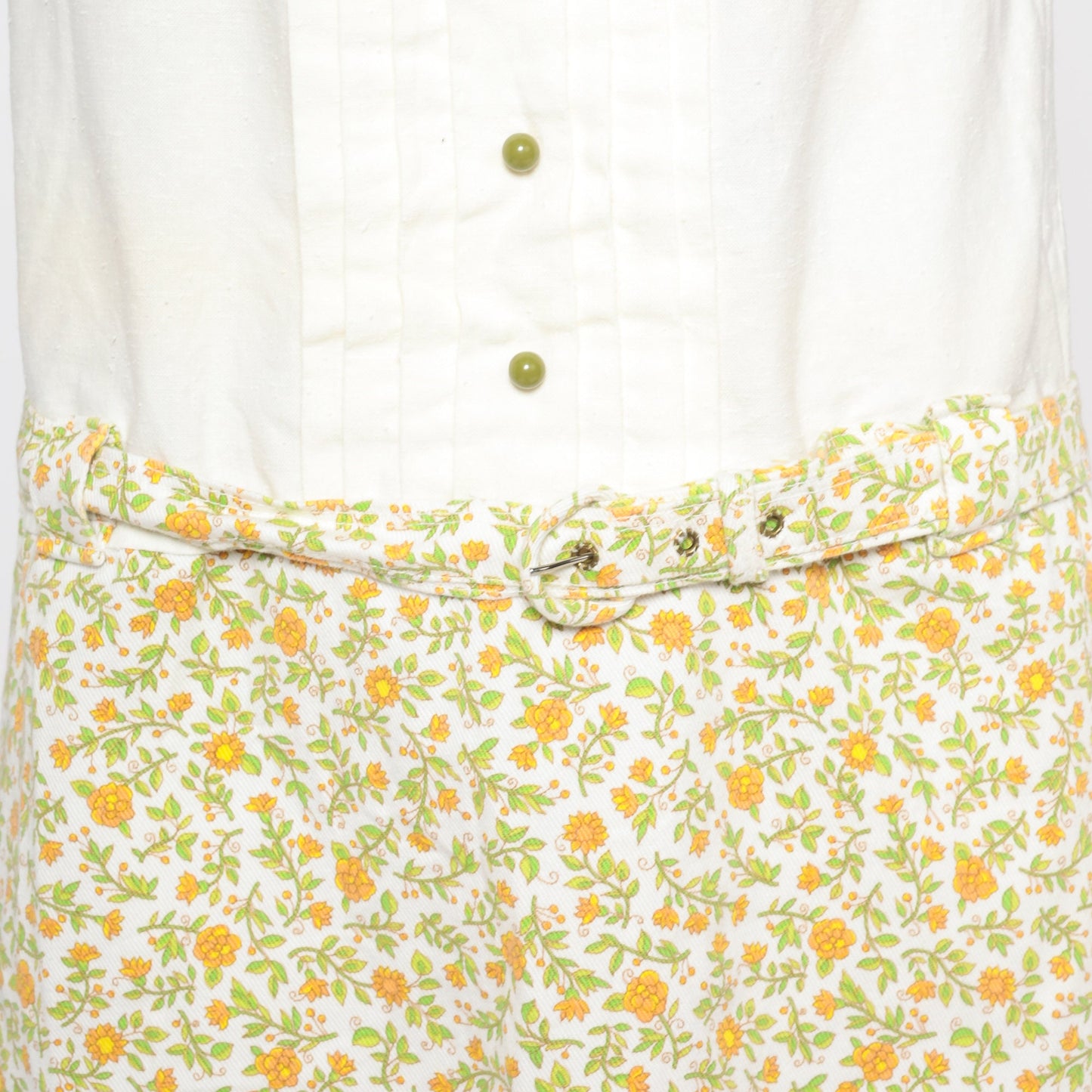 60s Mod Mini Dress White Floral Drop Waist Sleeveless Shift Small