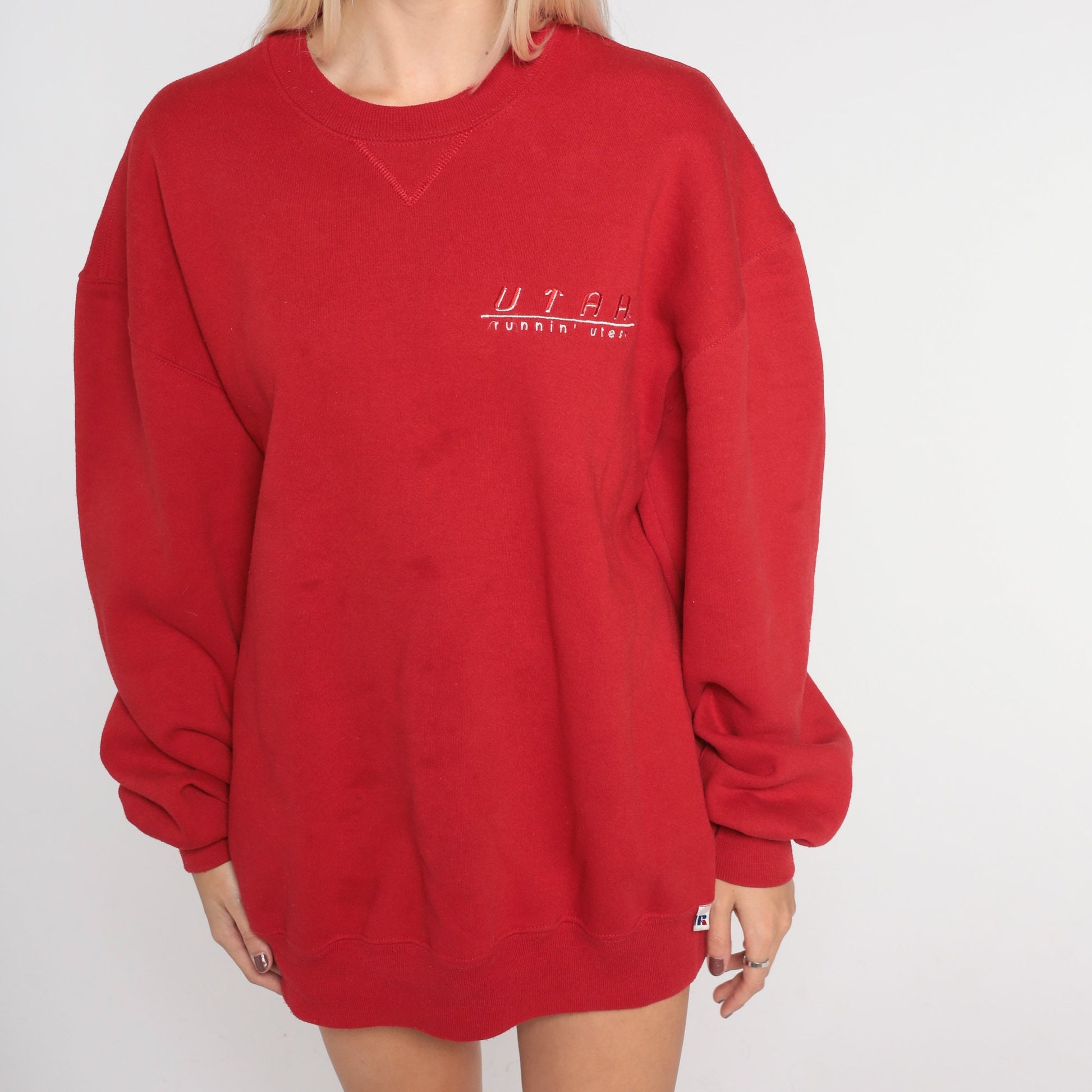 90s University of Utah Runnin Utes Sweatshirt Red Graphic Crewneck Extra Large XL