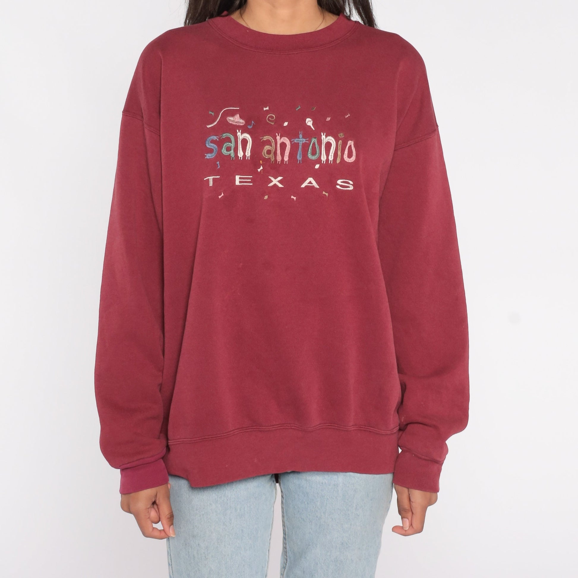 90s San Antonio Texas Sweatshirt Burgundy Oneita Crewneck Extra Large XXL