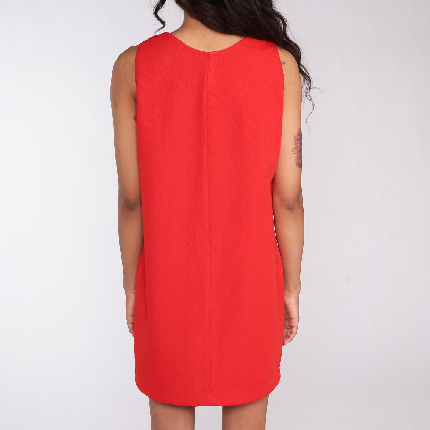 60s Mod Mini Shift Dress Red Sleeveless V-Neck Medium