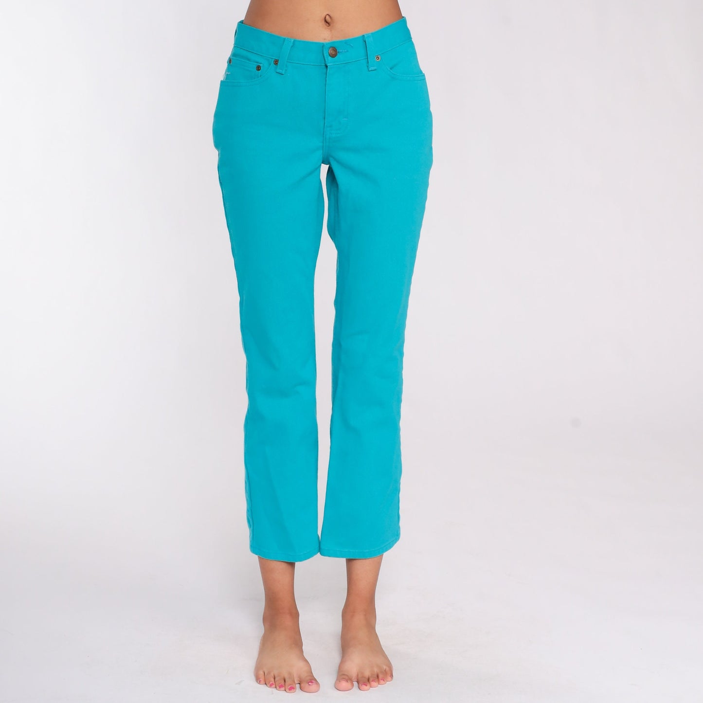 Y2K Turquoise Low Rise Bootcut Jeans Straight Leg 00s Denim Small 4