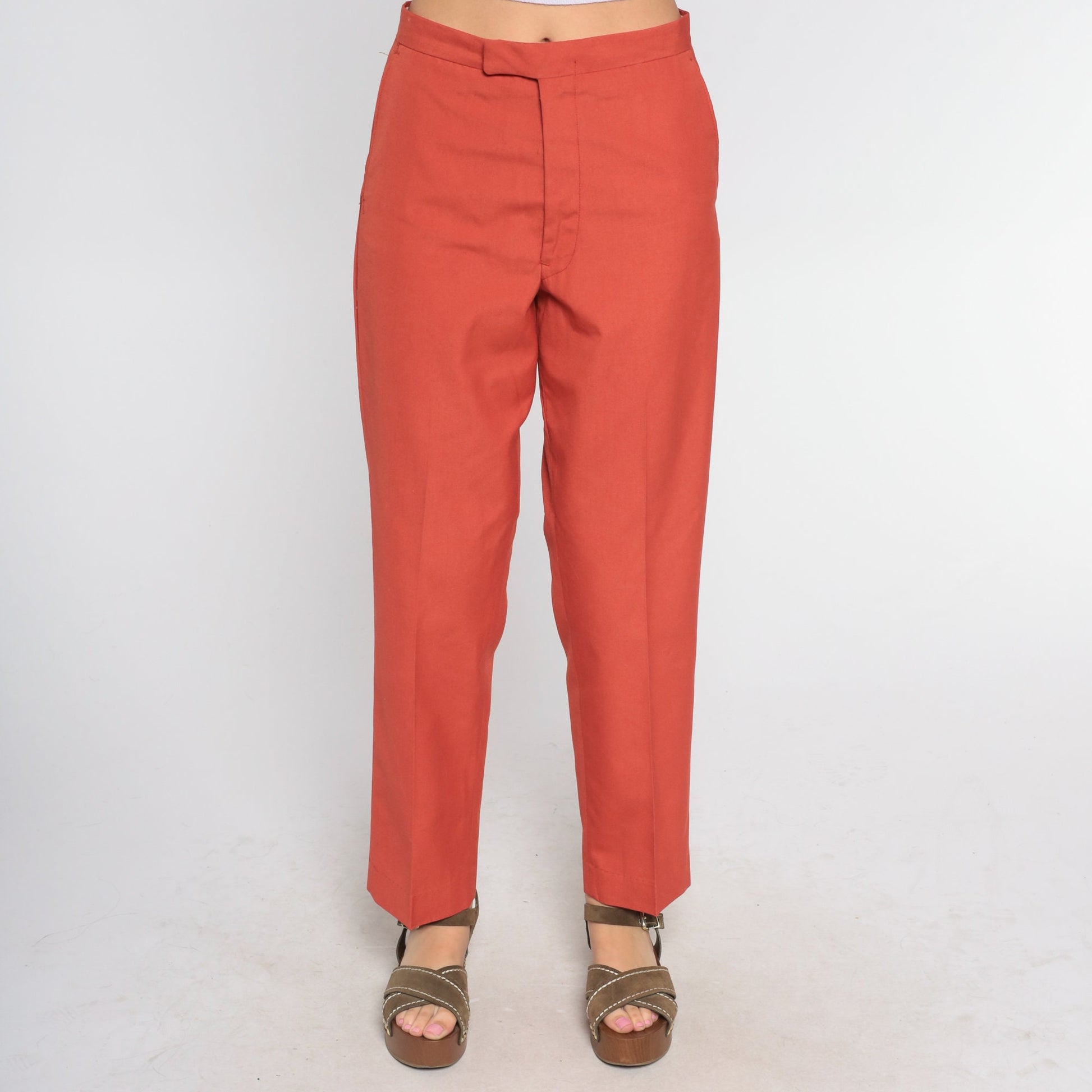 70s Terracotta High-Rise Straight Leg Trousers Small S