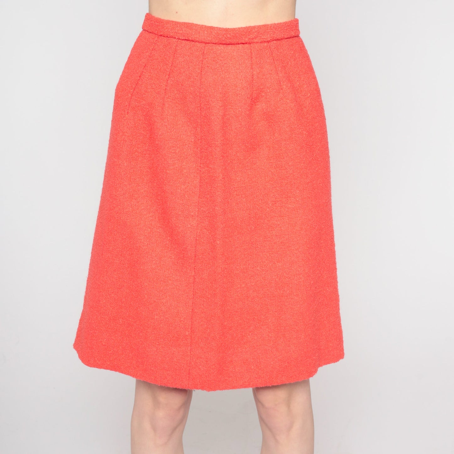 60s Salmon Wool Blend Pencil Skirt High Waisted Knee Length 2XS
