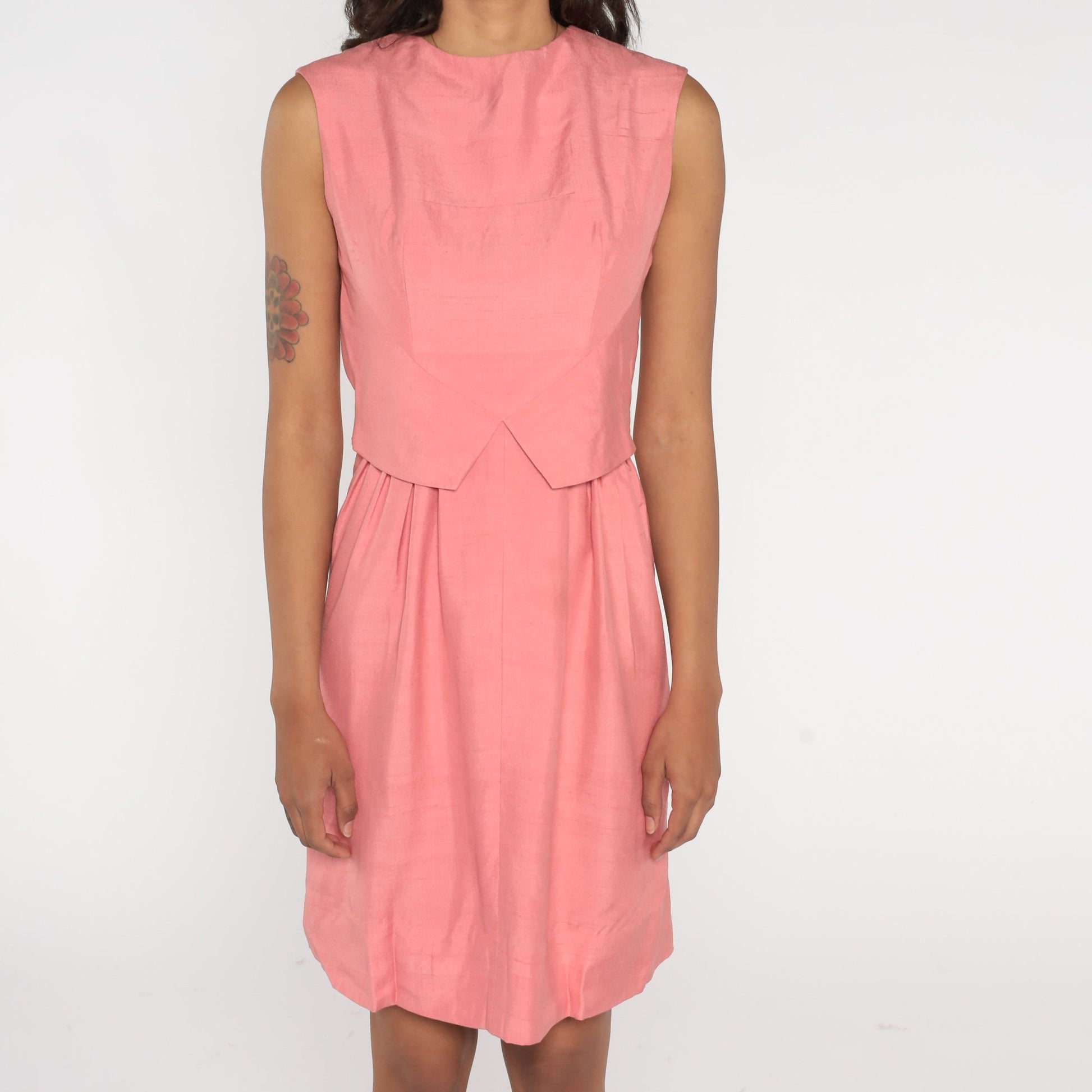 1960s Pink Pencil Mini Dress Sleeveless Sheath High Waist Extra Small XS