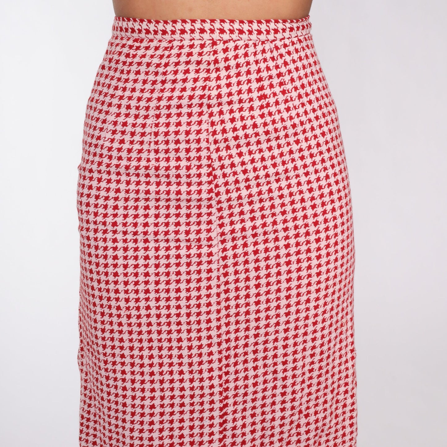60s Red Houndstooth Pencil Mini Skirt High Waist Checkered Extra Small XS