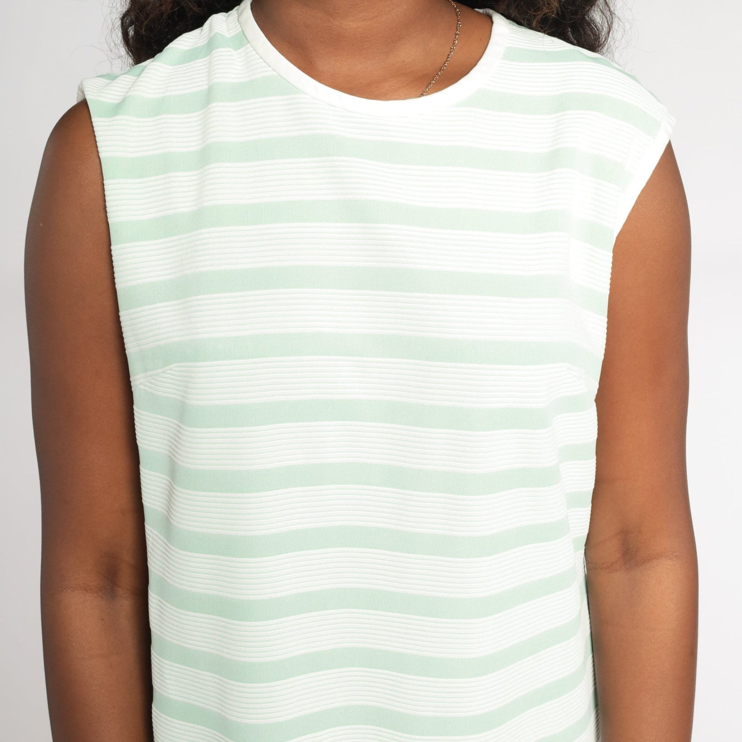 60s Striped Shift Mini Dress Mint Green White Sleeveless Medium M