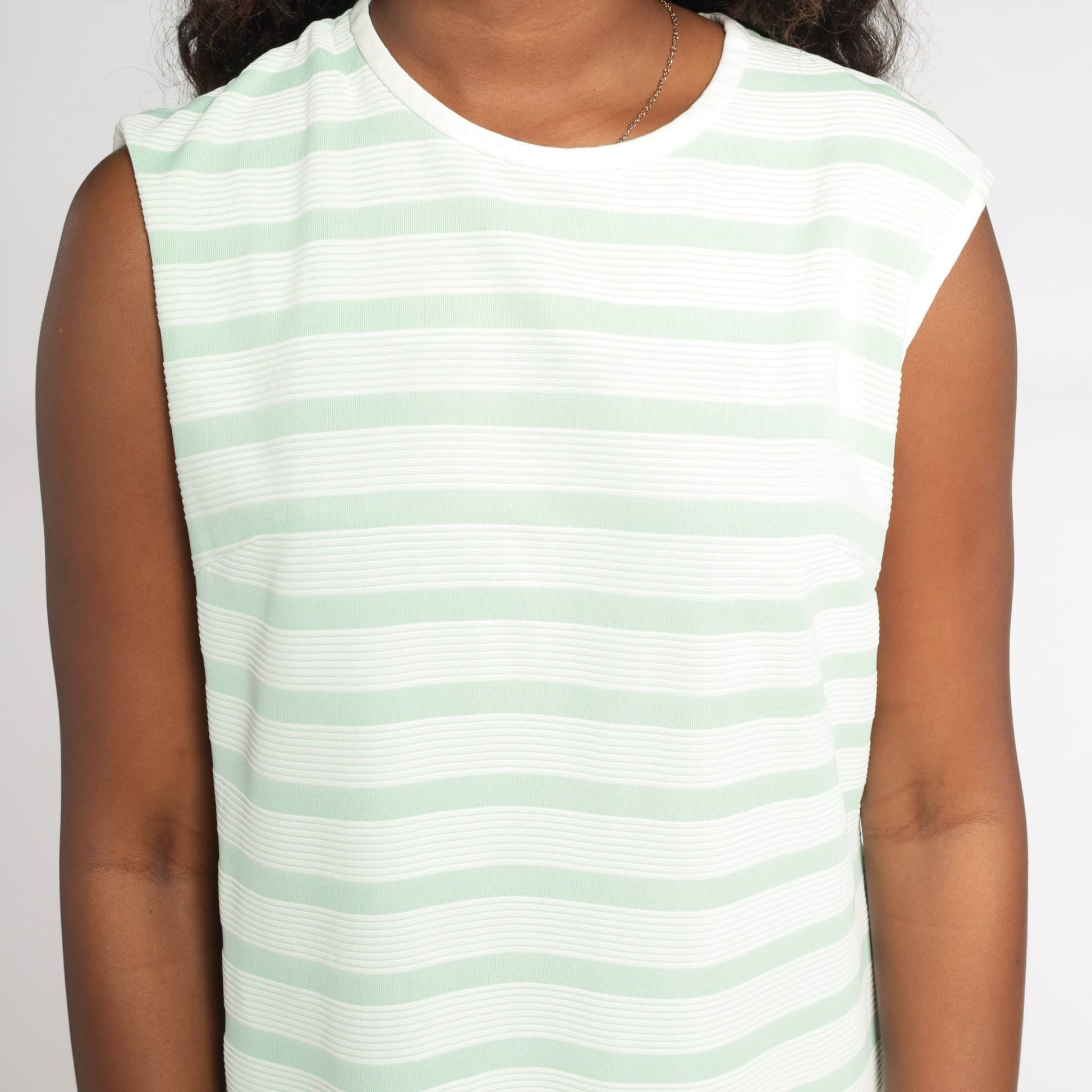 60s Striped Shift Mini Dress Mint Green White Sleeveless Medium M