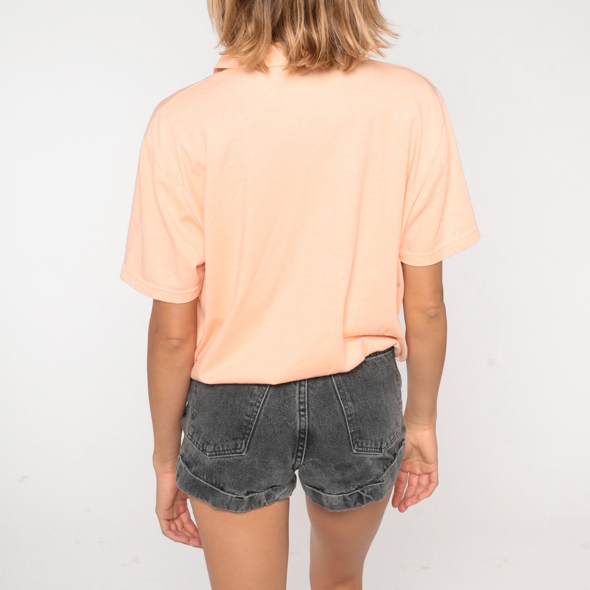 80s Peach Polo Shirt Collared Cotton Blend Short Sleeve Large L