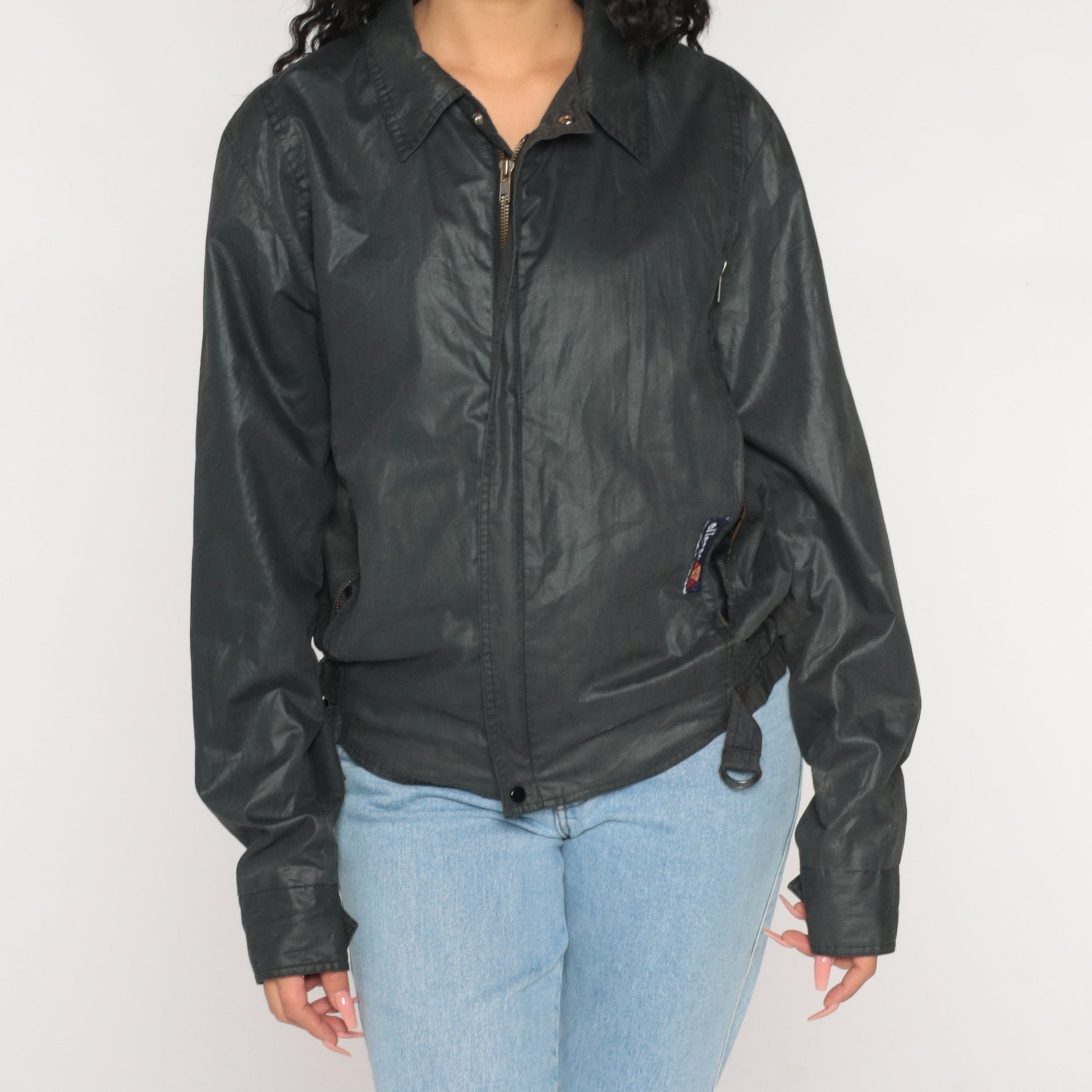 90s Ellesse Windbreaker Jacket Charcoal Grey Zip-Up Medium
