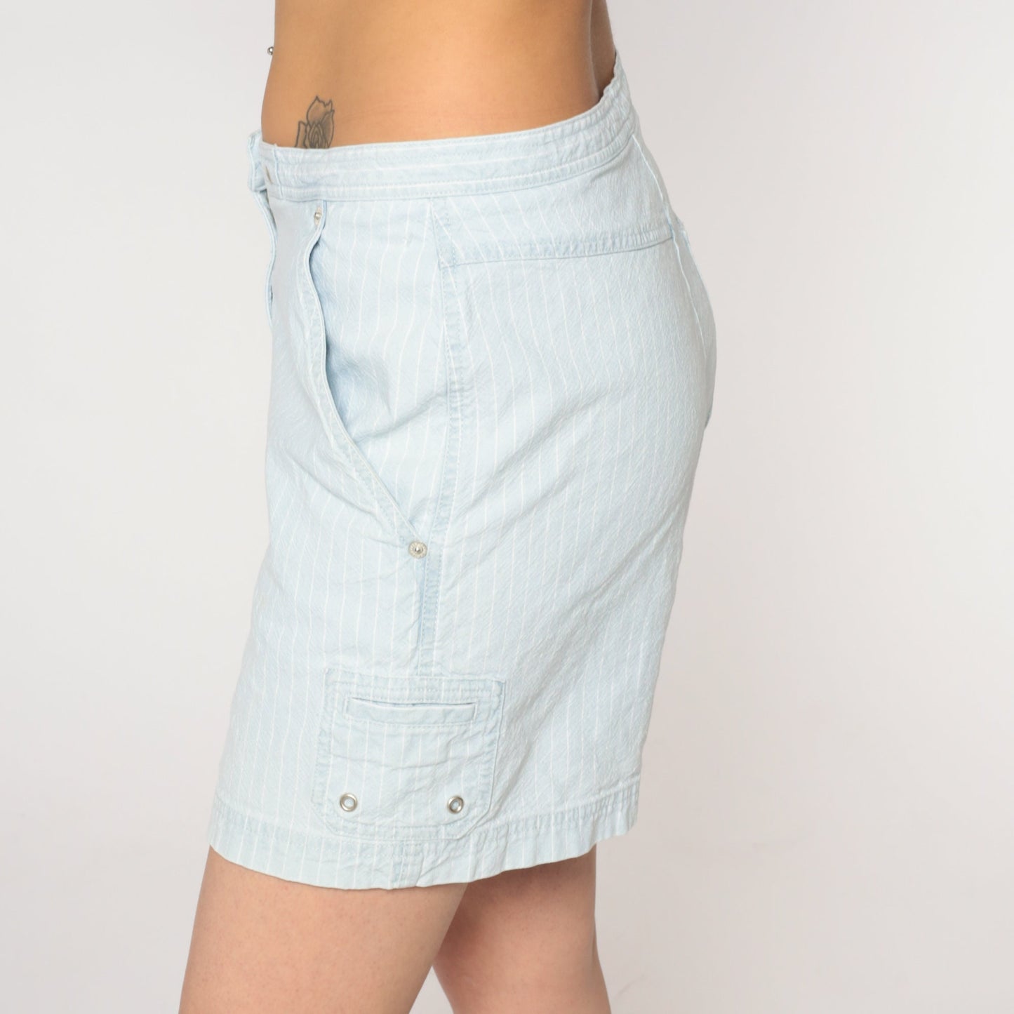 Y2K Ralph Lauren Striped Denim Shorts High Waist Blue White Medium