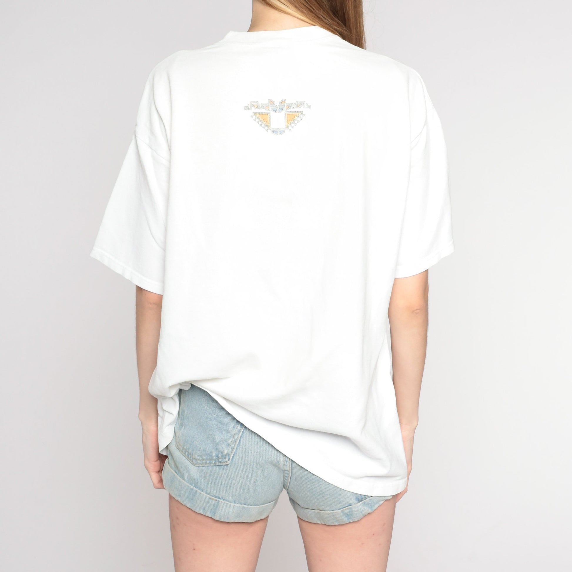 90s Navajo Eye Geometric Print T-Shirt White Cotton Southwestern Graphic Large