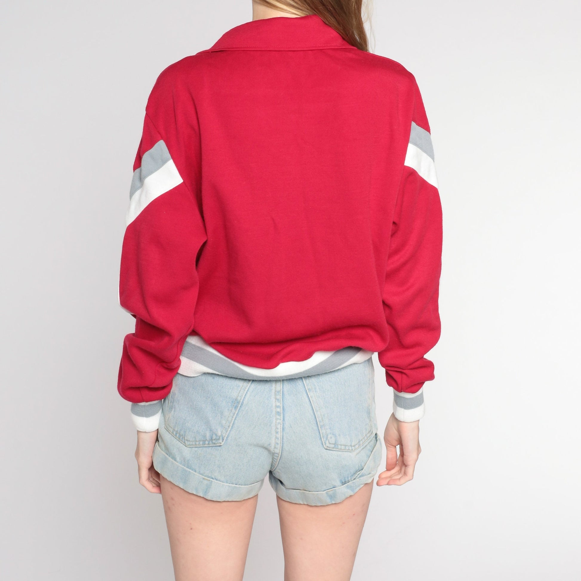 80s Red Striped Track Jacket White Stagg Zip Up Bomber Large L
