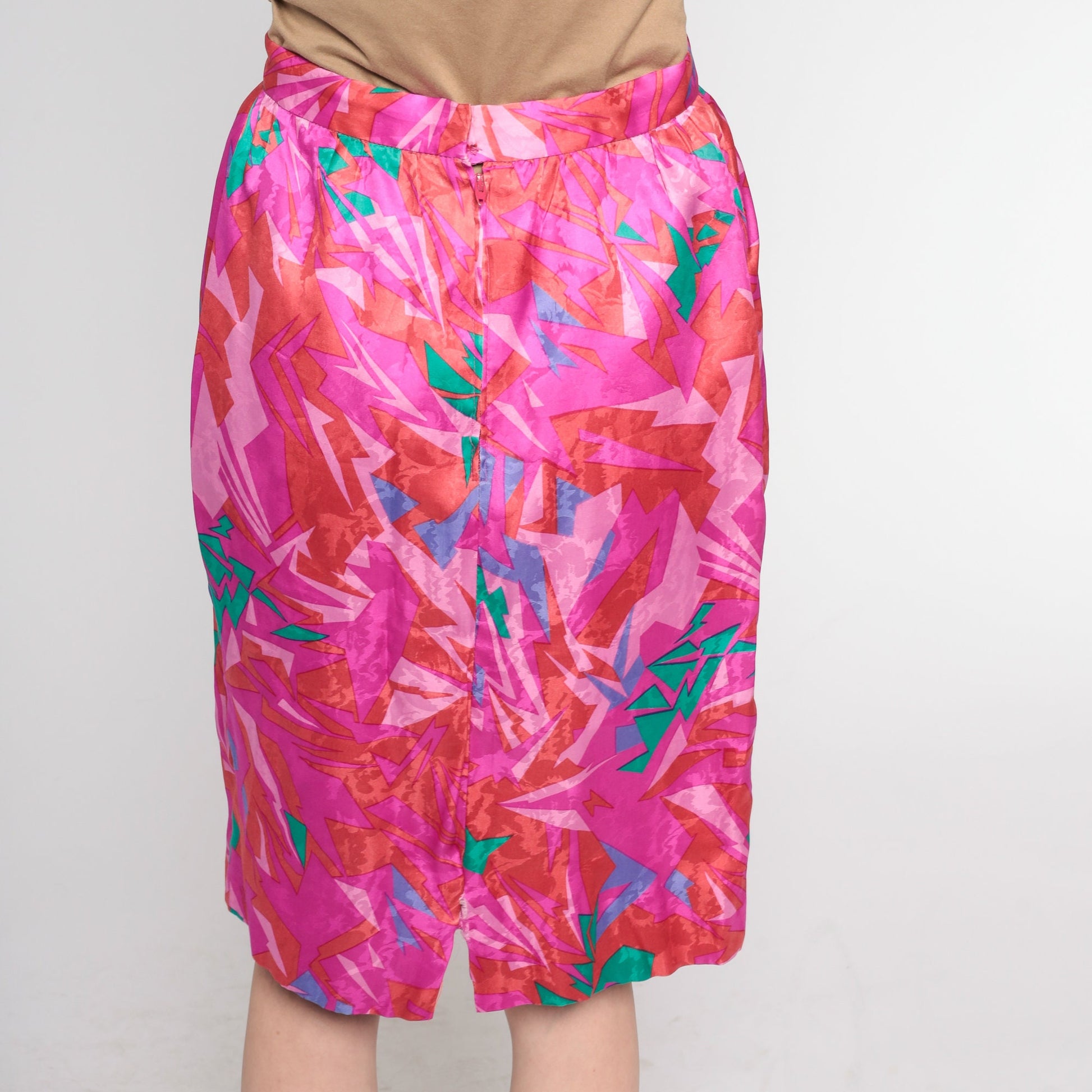 80s Pink Abstract Geometric Pencil Skirt High Waisted Mini Extra Small