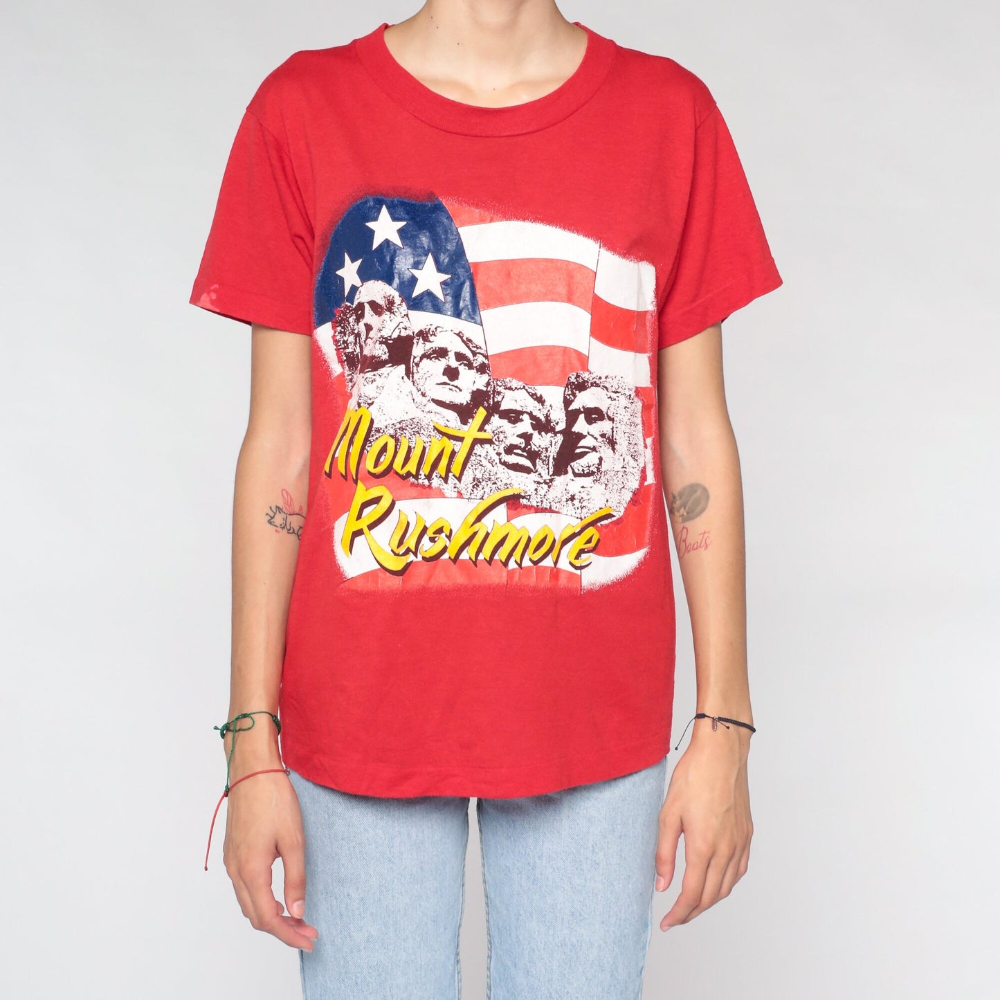 80s Mount Rushmore Single Stitch T-Shirt Red Graphic Tee Medium M