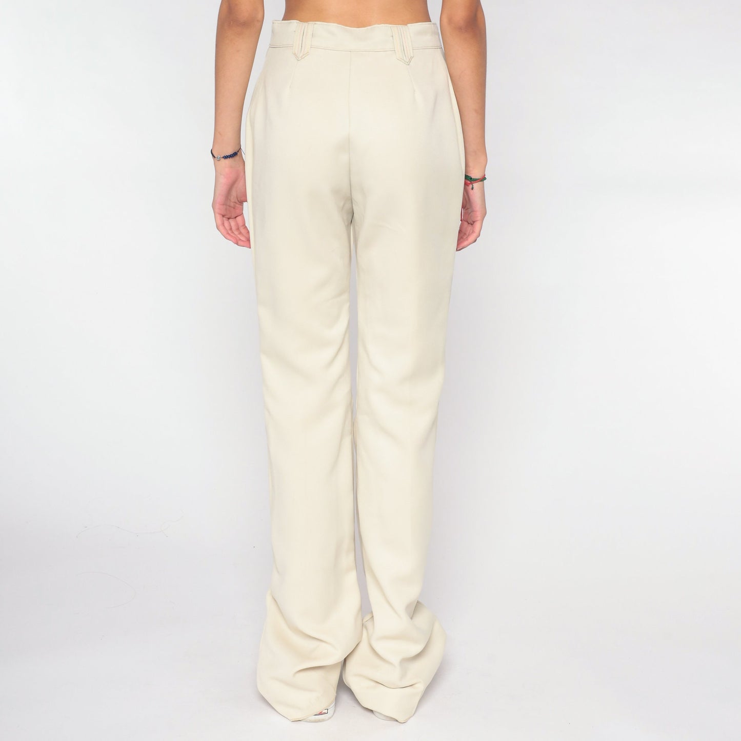 70s Cream High-Rise Straight Leg Trousers Small S