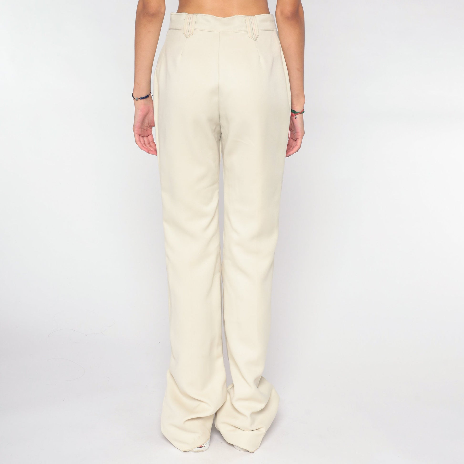 70s Cream High-Rise Straight Leg Trousers Small S