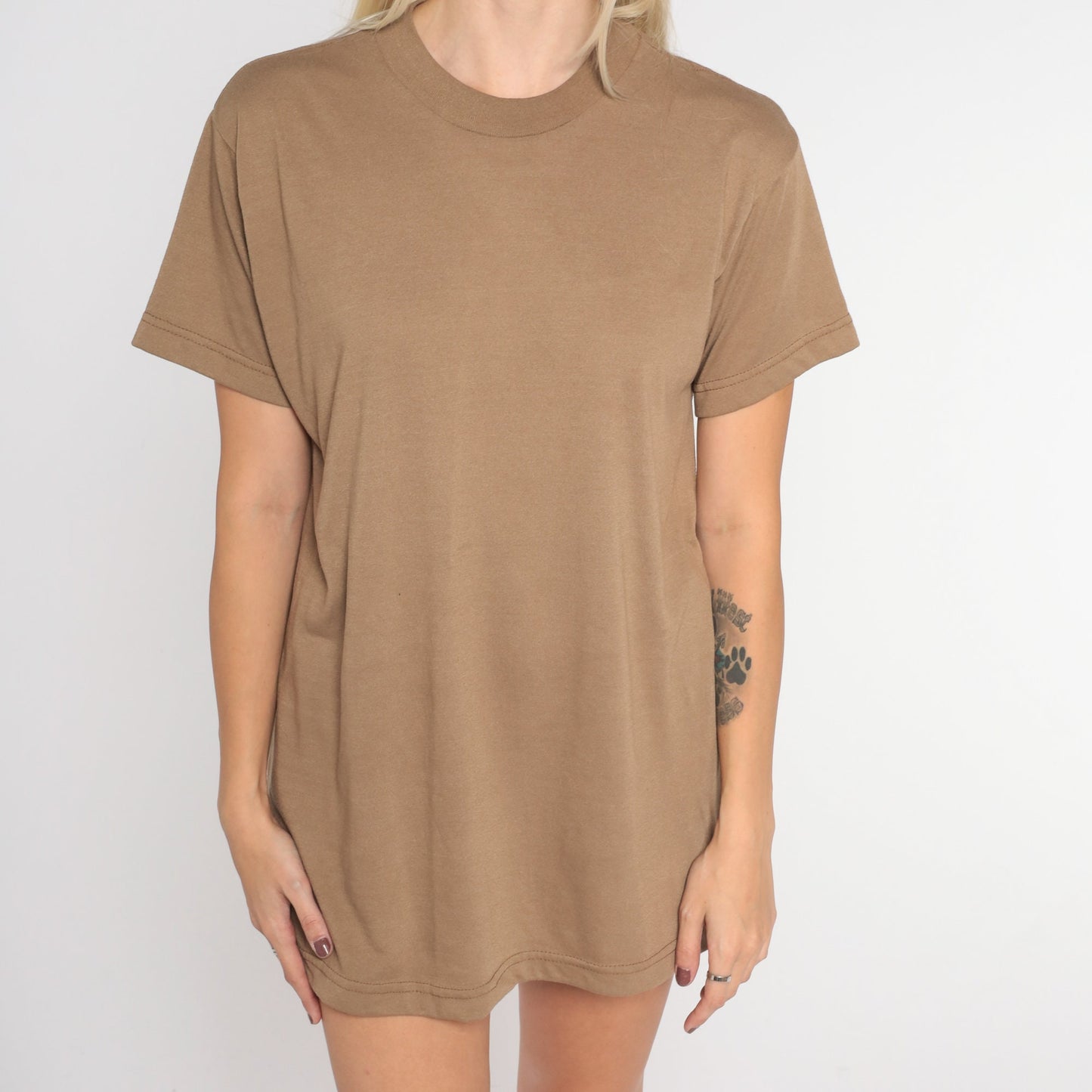 90s Plain Brown Cotton T-Shirt Short Sleeve Crewneck Medium Large