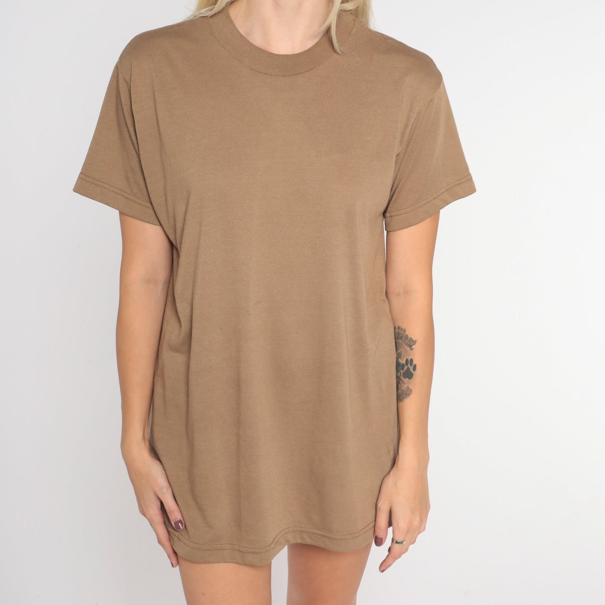 90s Plain Brown Cotton T-Shirt Short Sleeve Crewneck Medium Large