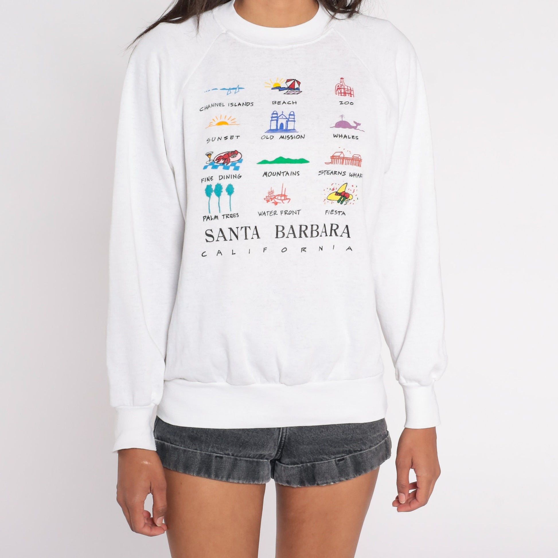 90s Santa Barbara California Raglan Sweatshirt White Graphic Pullover Extra Large XXL