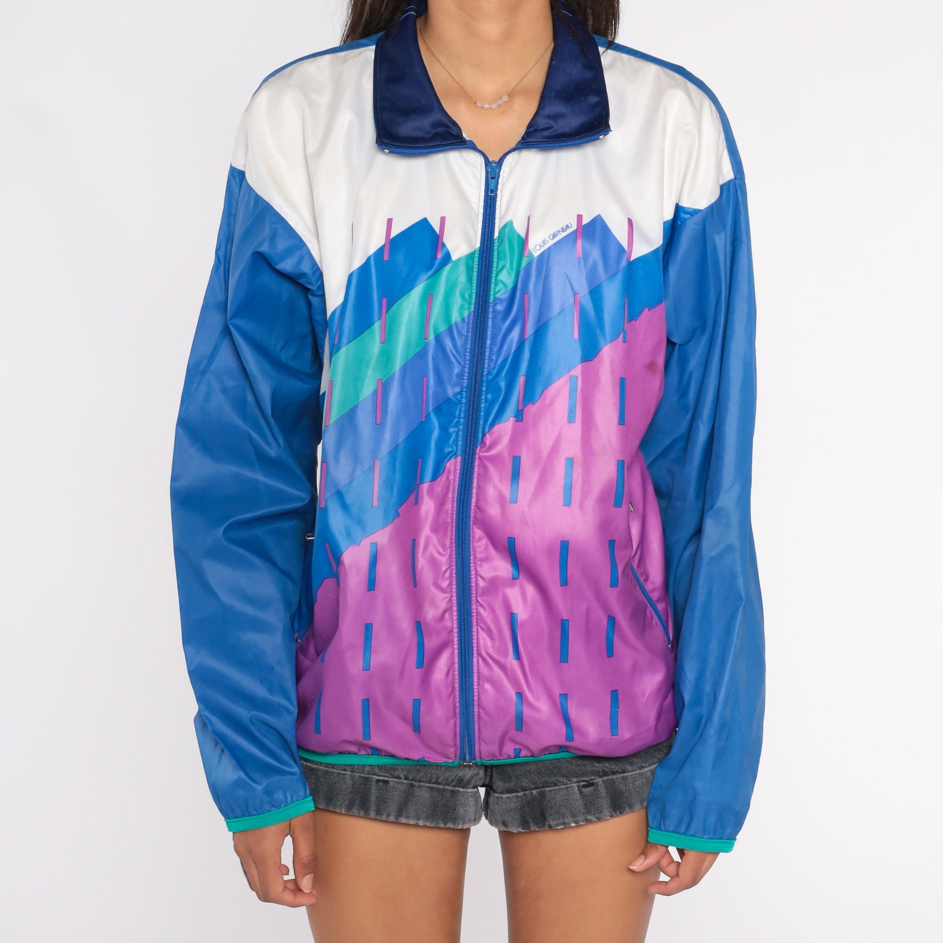 90s Louis Garneau Cycling Windbreaker Jacket Blue Purple White Medium M