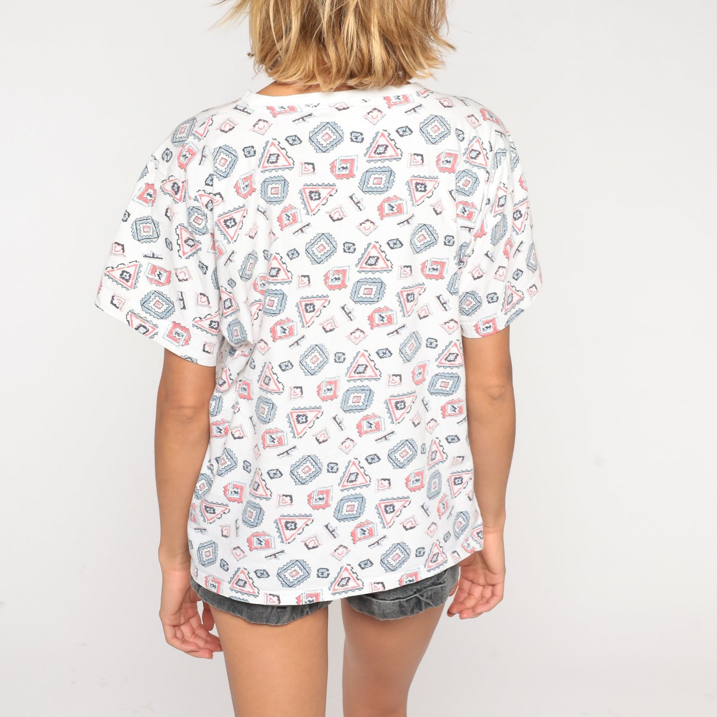 90s Geometric Print T-Shirt Southwestern Graphic Cotton Small