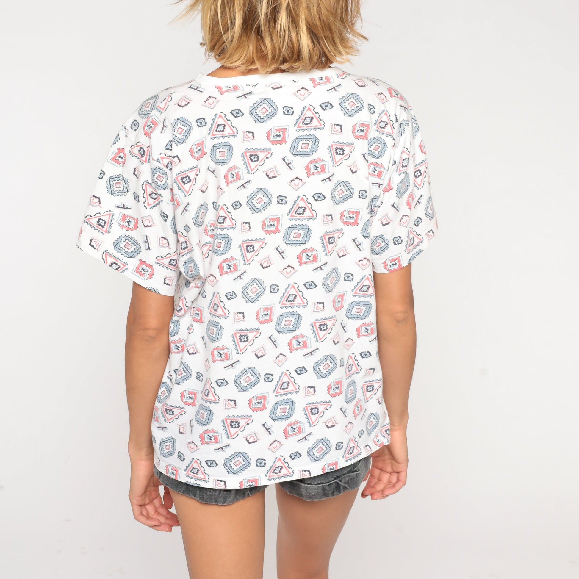 90s Geometric Print T-Shirt Southwestern Graphic Cotton Small