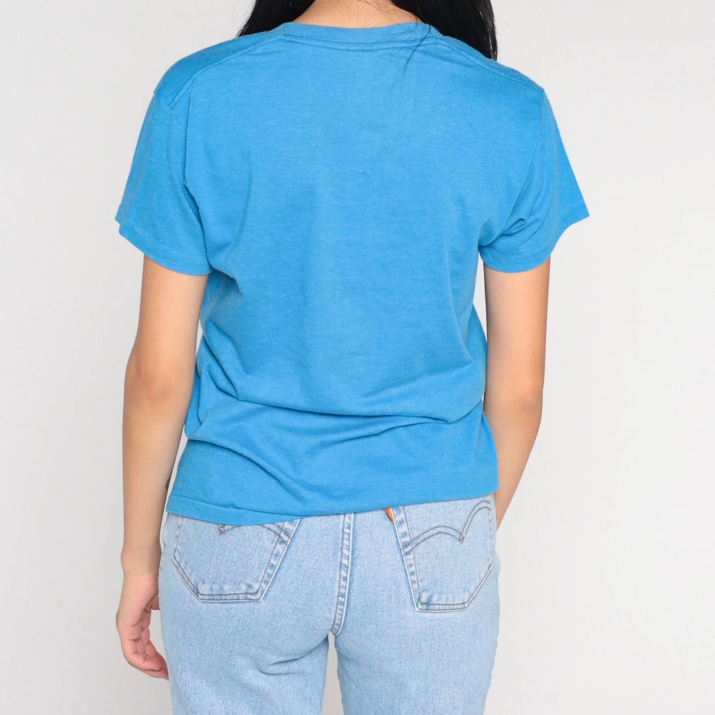 80s Softball Graphic T-Shirt Blue Single Stitch Crewneck Medium