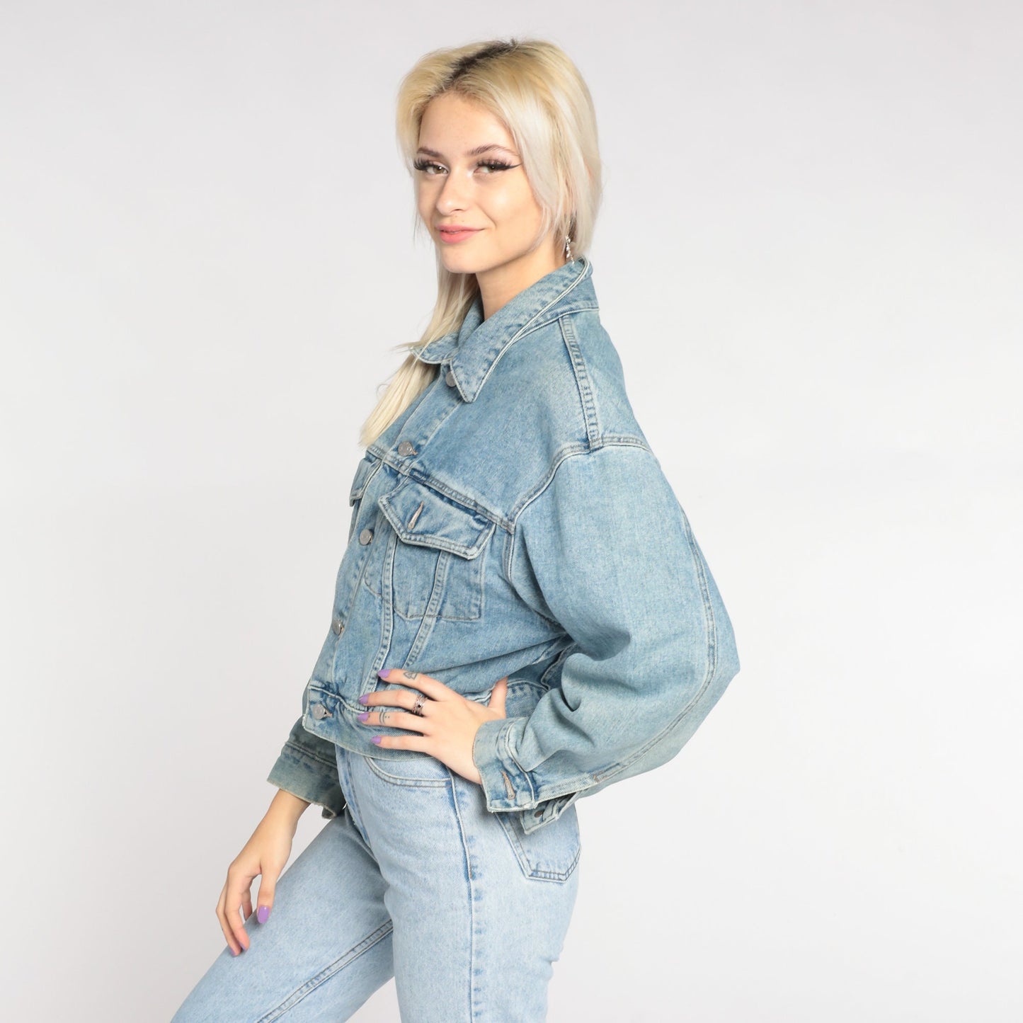 90s Guess Denim Jacket Blue Cropped Jean Coat Small S