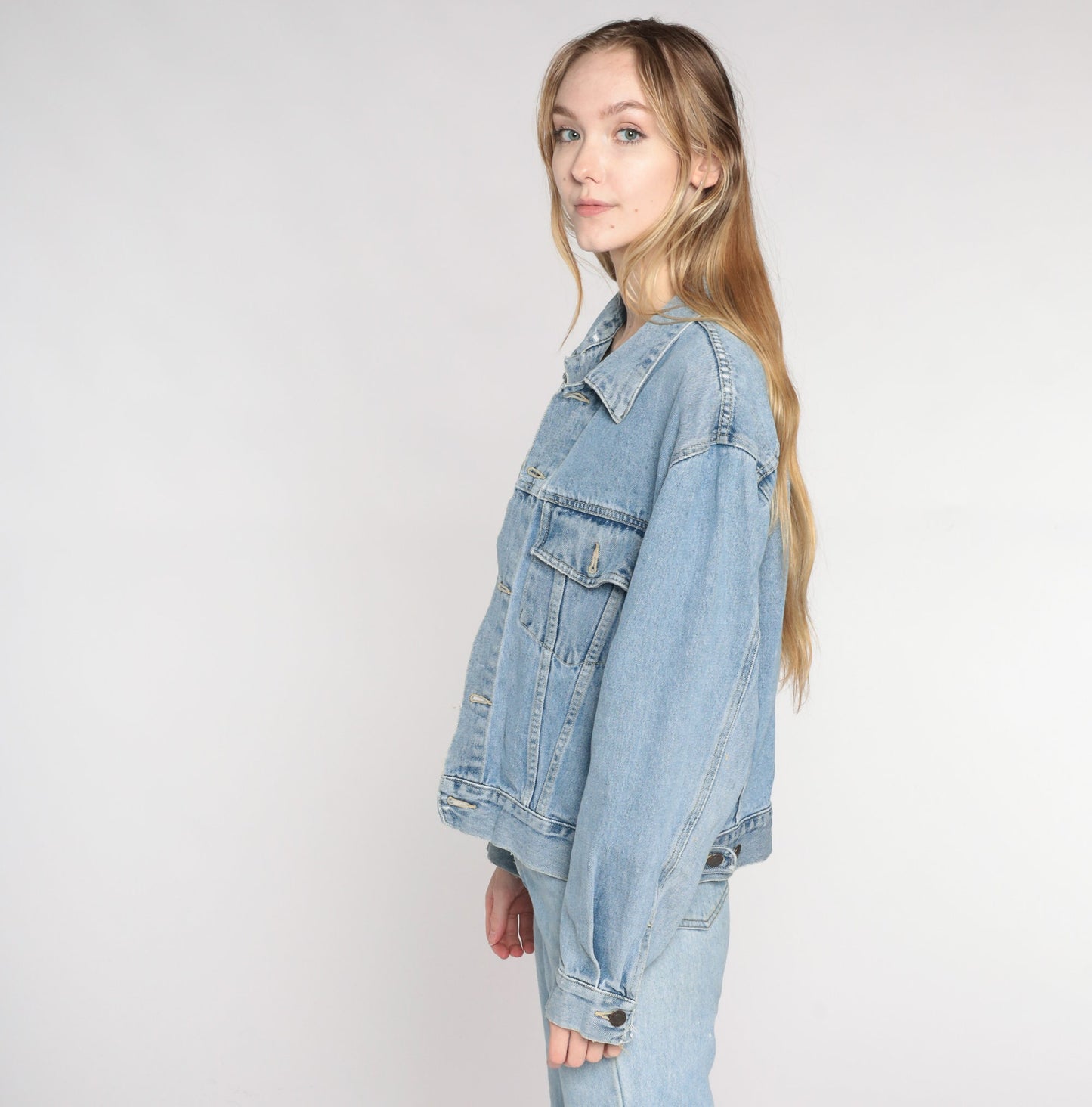 Y2K Blue Denim Jacket Button-Up Jean Jacket Cotton Medium M
