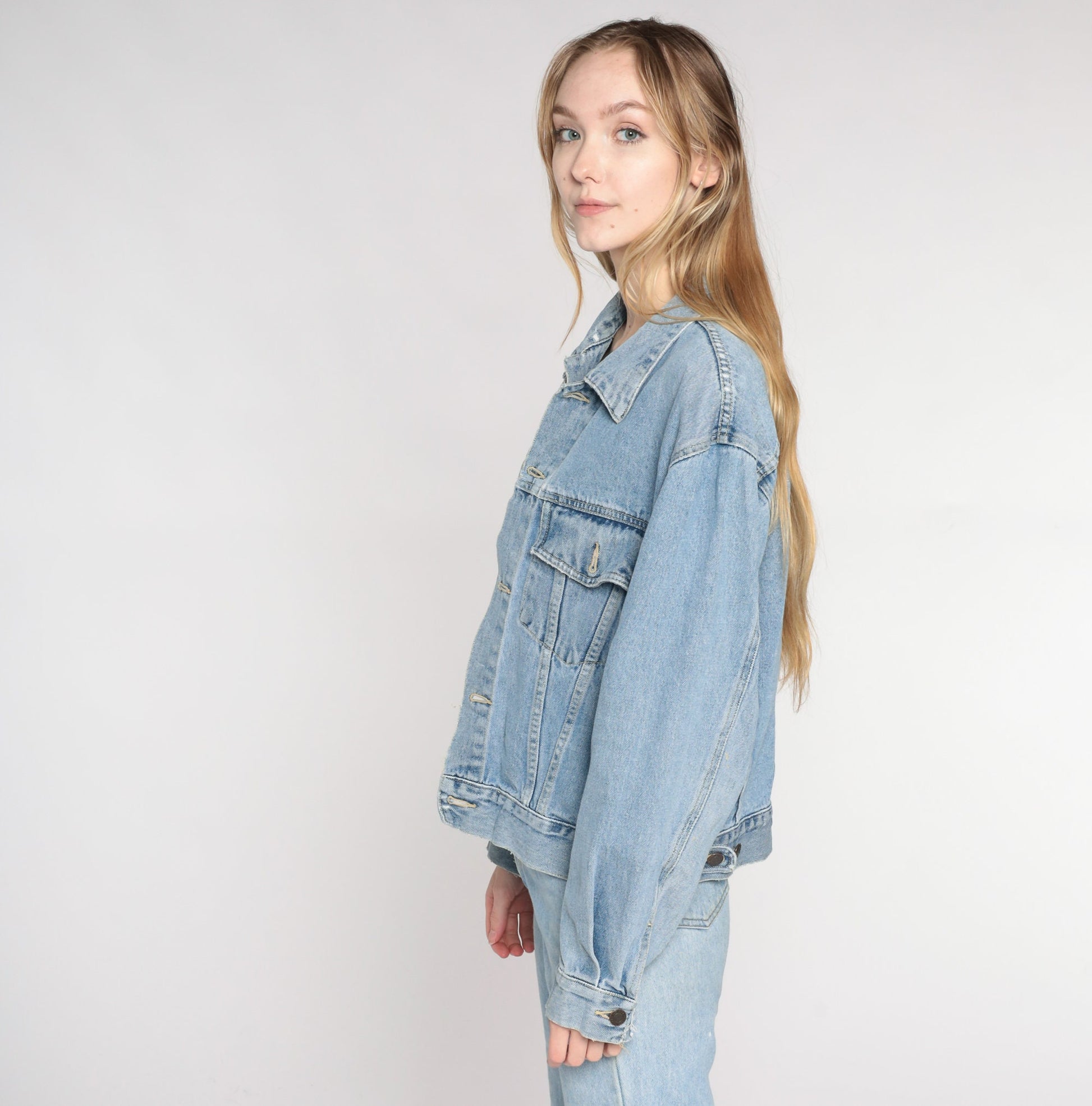 Y2K Blue Denim Jacket Button-Up Jean Jacket Cotton Medium M