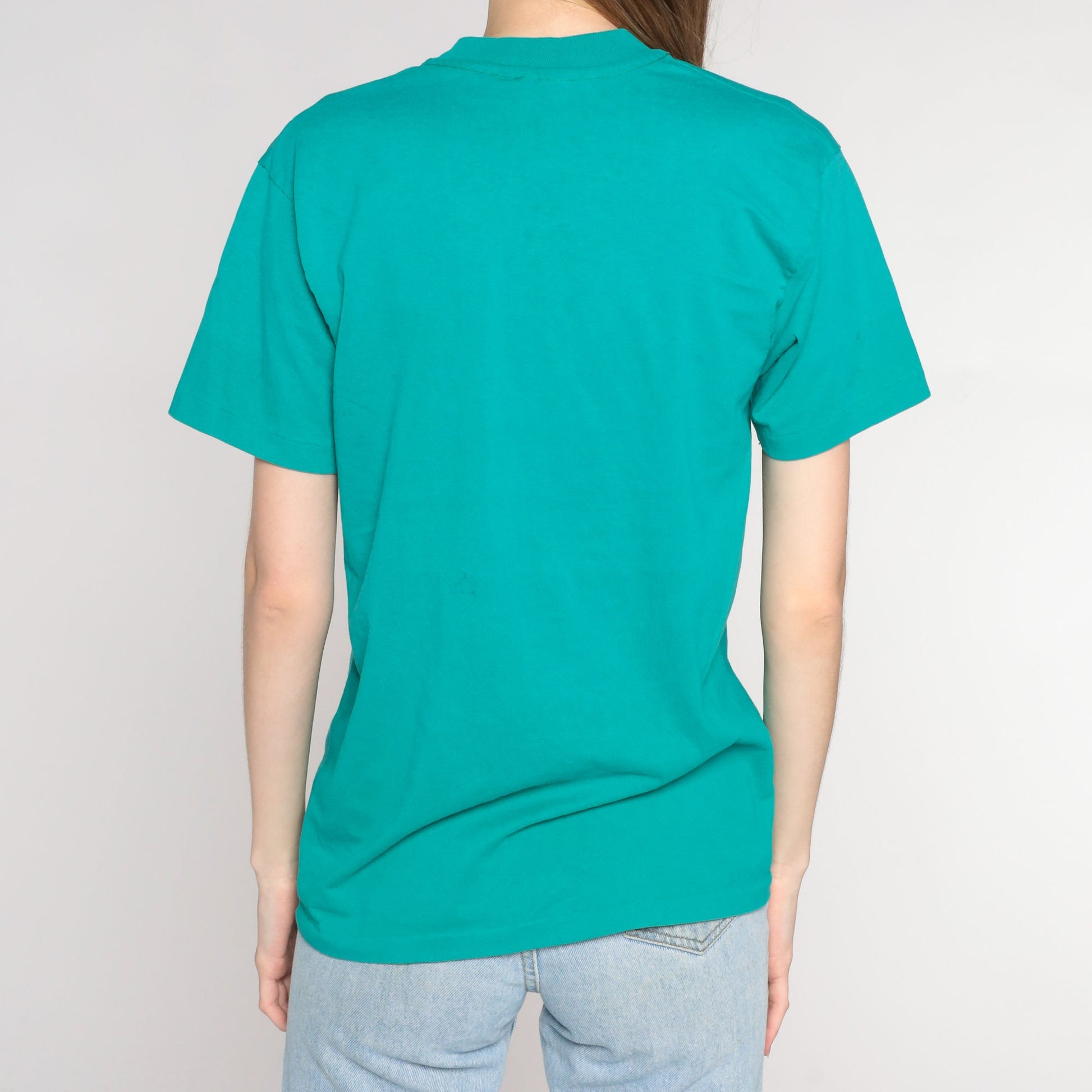 90s Glitter Horse Floral Graphic Tee Teal Green Single Stitch Small