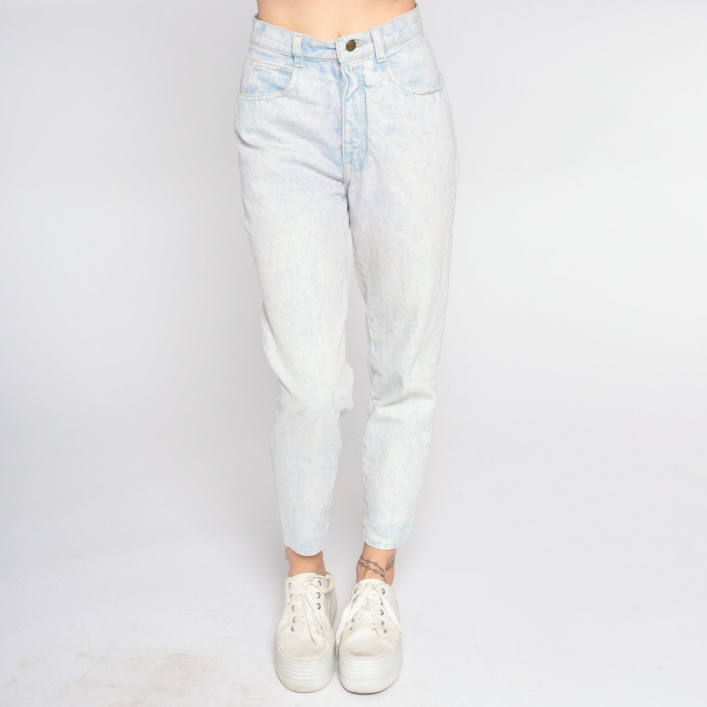 90s Gitano Acid Wash High Waisted Jeans Light Blue Tapered Ankle Snap XS
