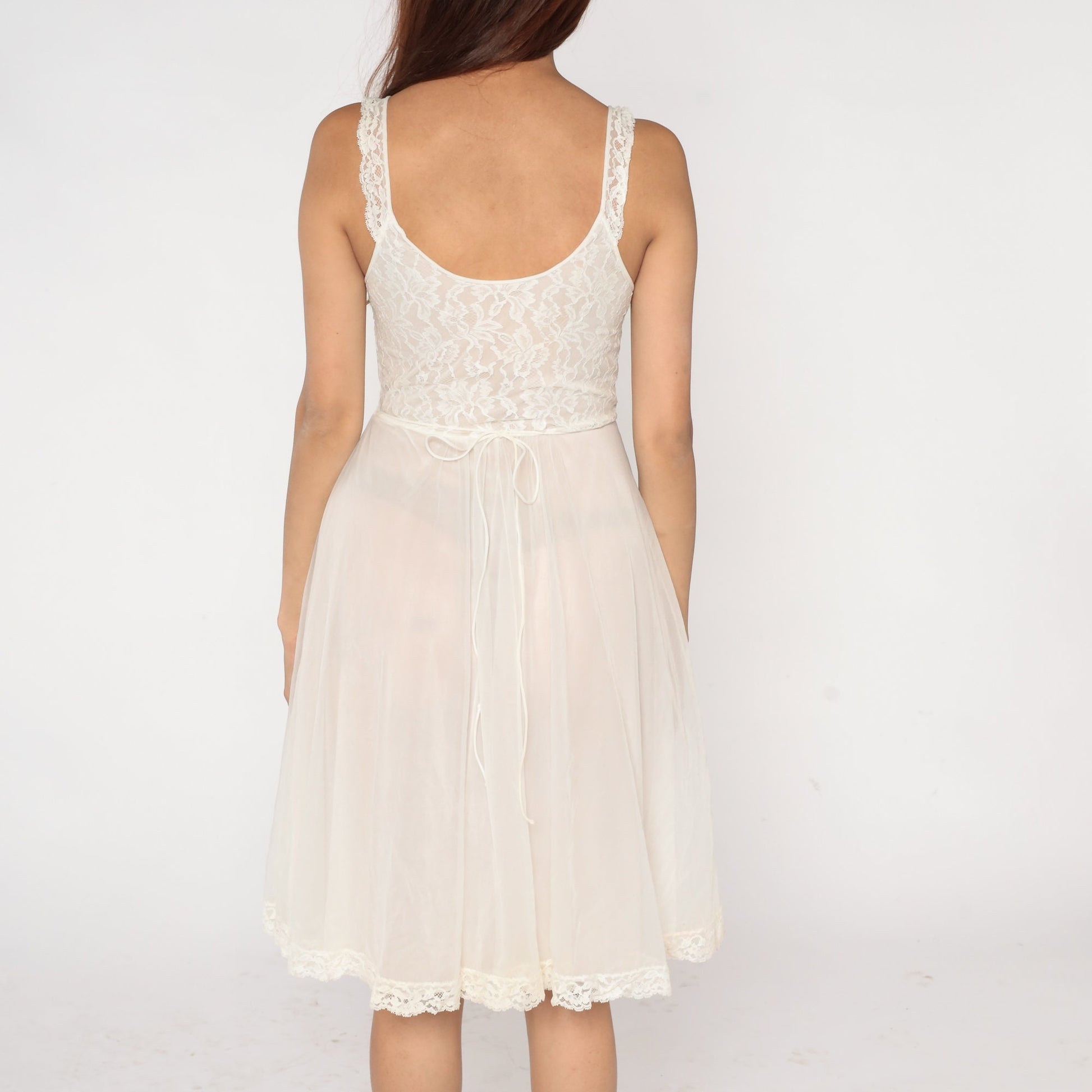 70s Vanity Fair White Lace Midi Nightgown Small S