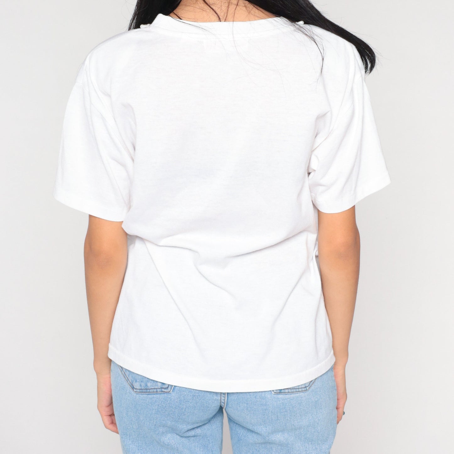 90s Pearl Beaded White T-Shirt Embroidered Graphic Tee Medium