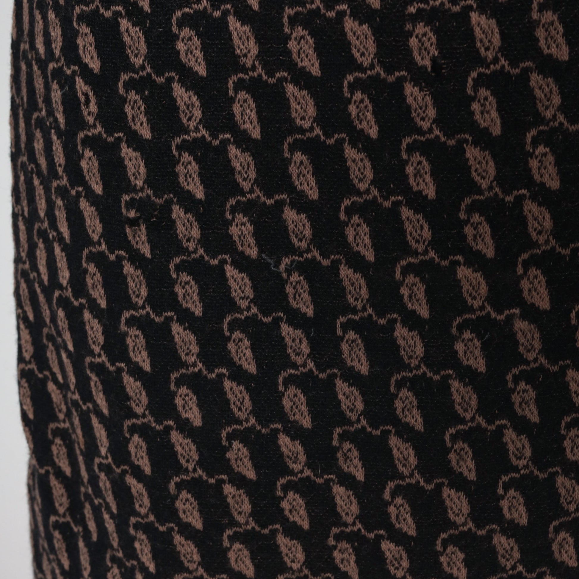 60s Wool Leaf Print Mini Shift Dress Empire Waist Mod Black Brown Extra Small XS