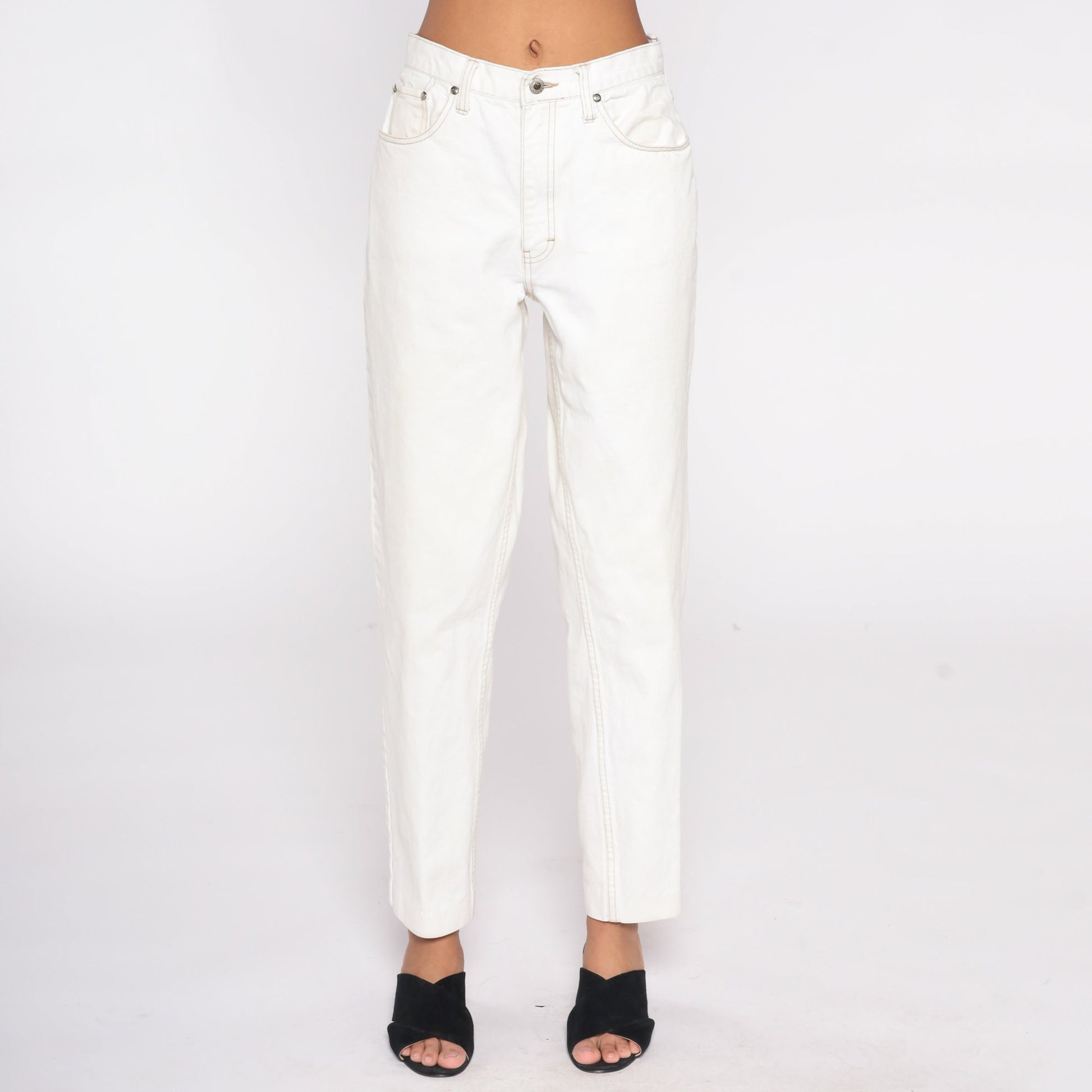 00s Anchor Blue White High Rise Straight Leg Jeans Cotton Denim Medium