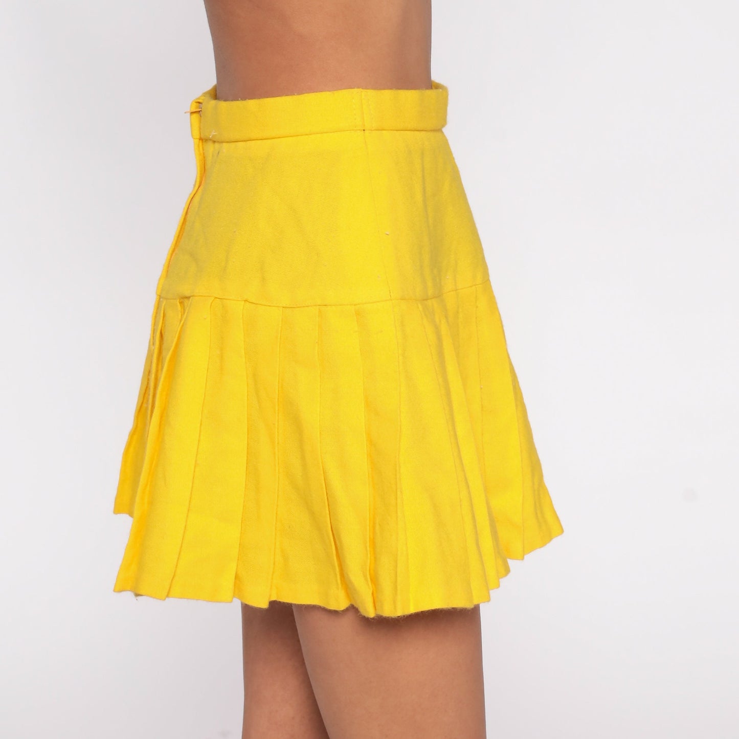 70s Albion Yellow Pleated Mini Skirt High Waist Extra Small