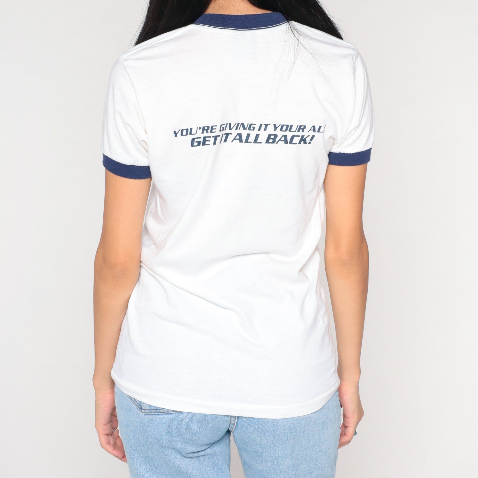 80s AFAA Athletics Fitness Association Ringer Tee White Graphic Small