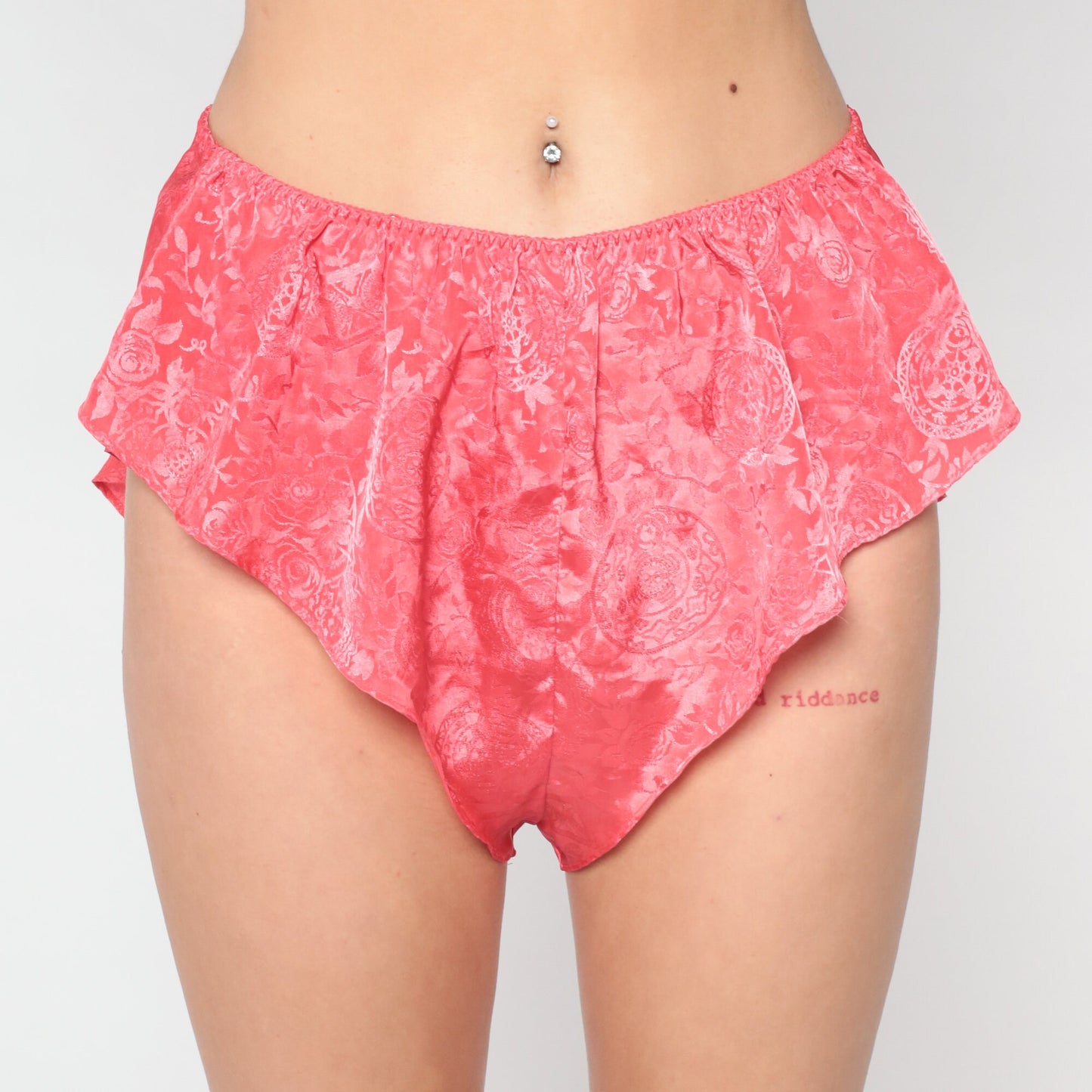 90s Victoria's Secret Tap Shorts Coral Satin Embossed Floral Sleep Shorts Large