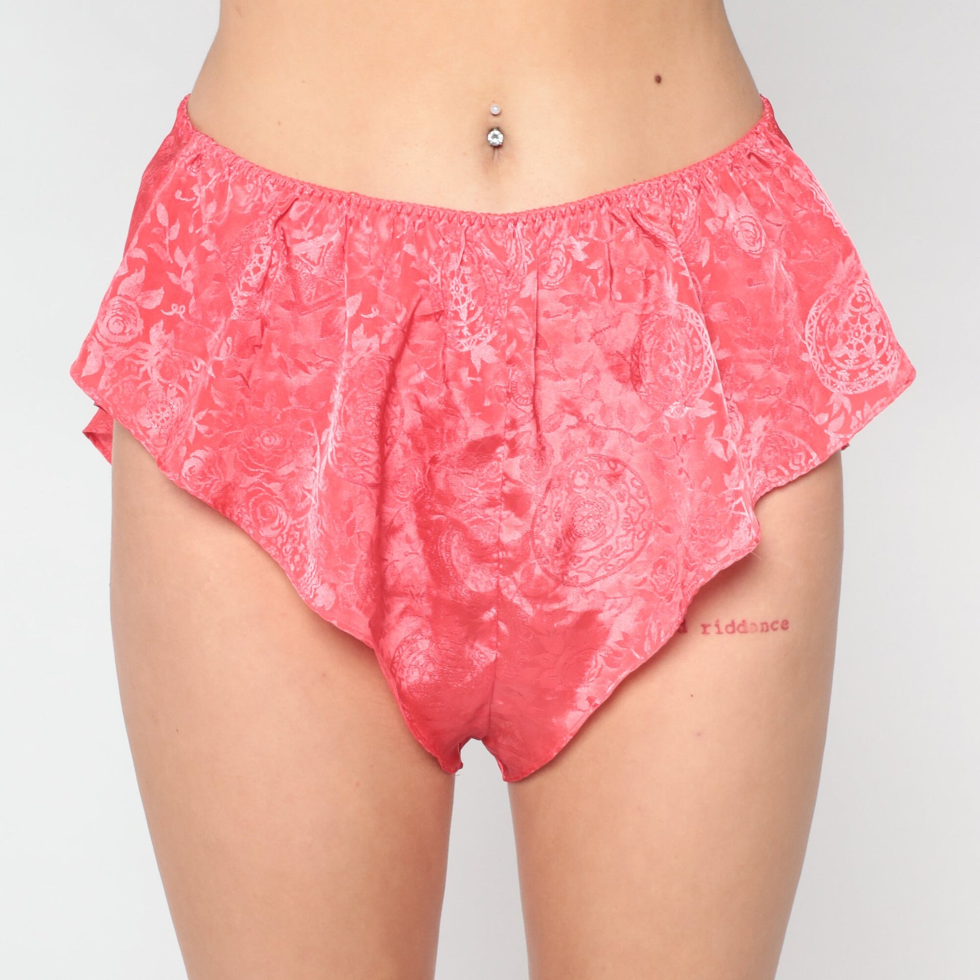 90s Victoria's Secret Tap Shorts Coral Satin Embossed Floral Sleep Shorts Large