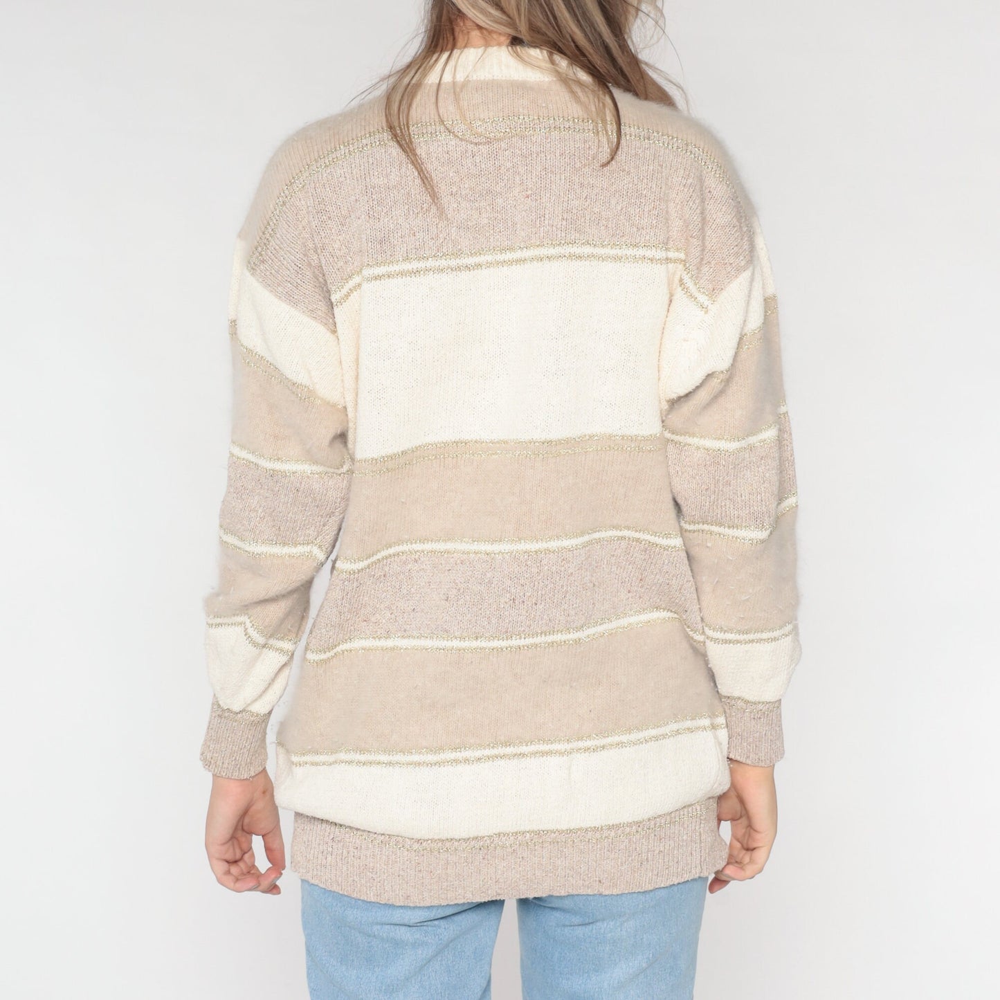 90s Tan Beaded Cutout Pullover Sweater Silk Wool Blend Extra Large